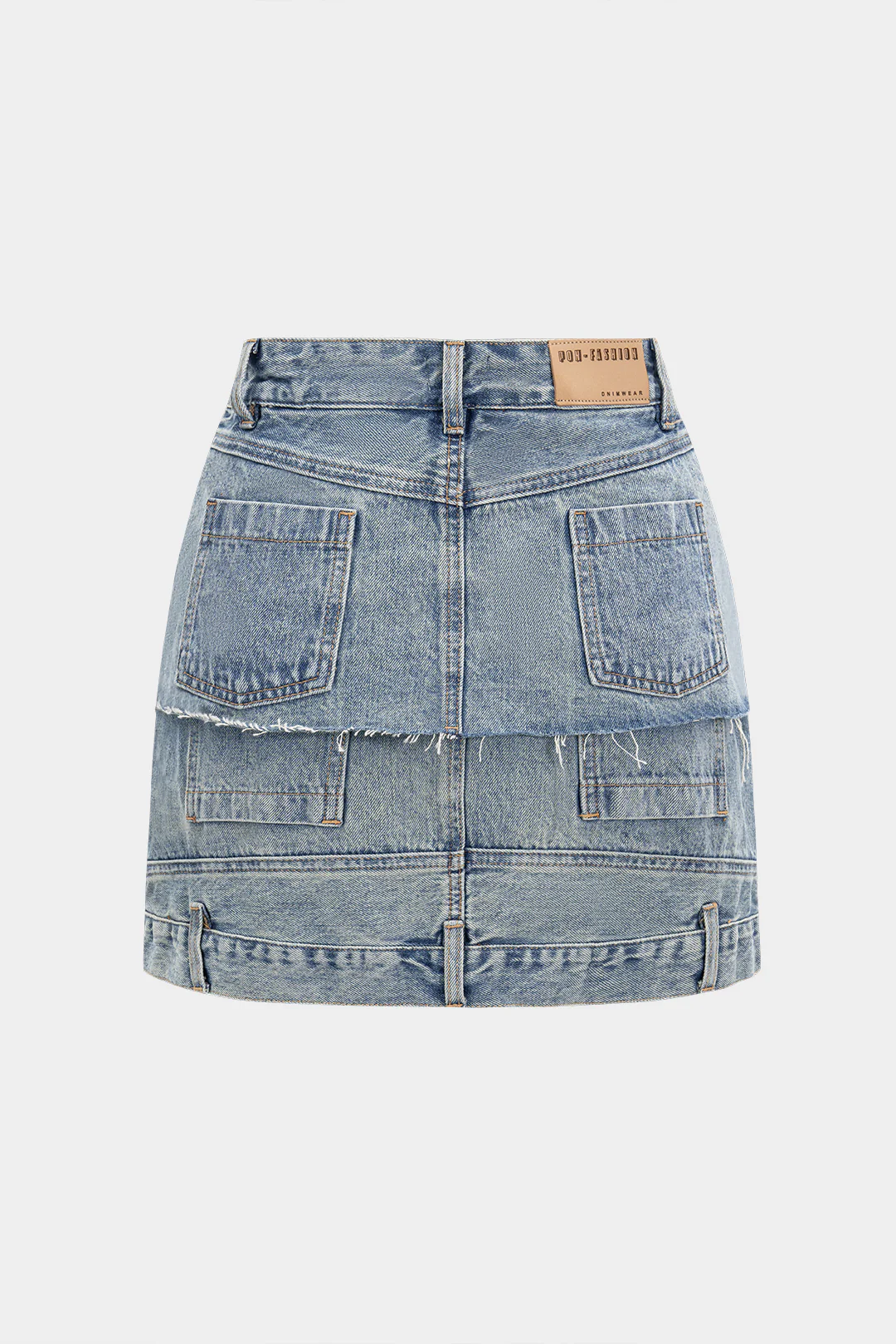 Denim Patchwork Pocket Zippered Skirt