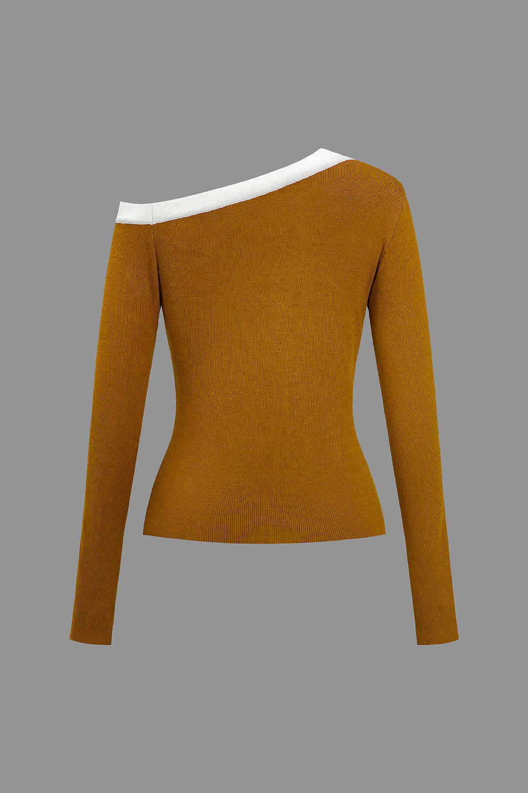 Color Block Printed Knit Asymmetrical Long-Sleeved Top