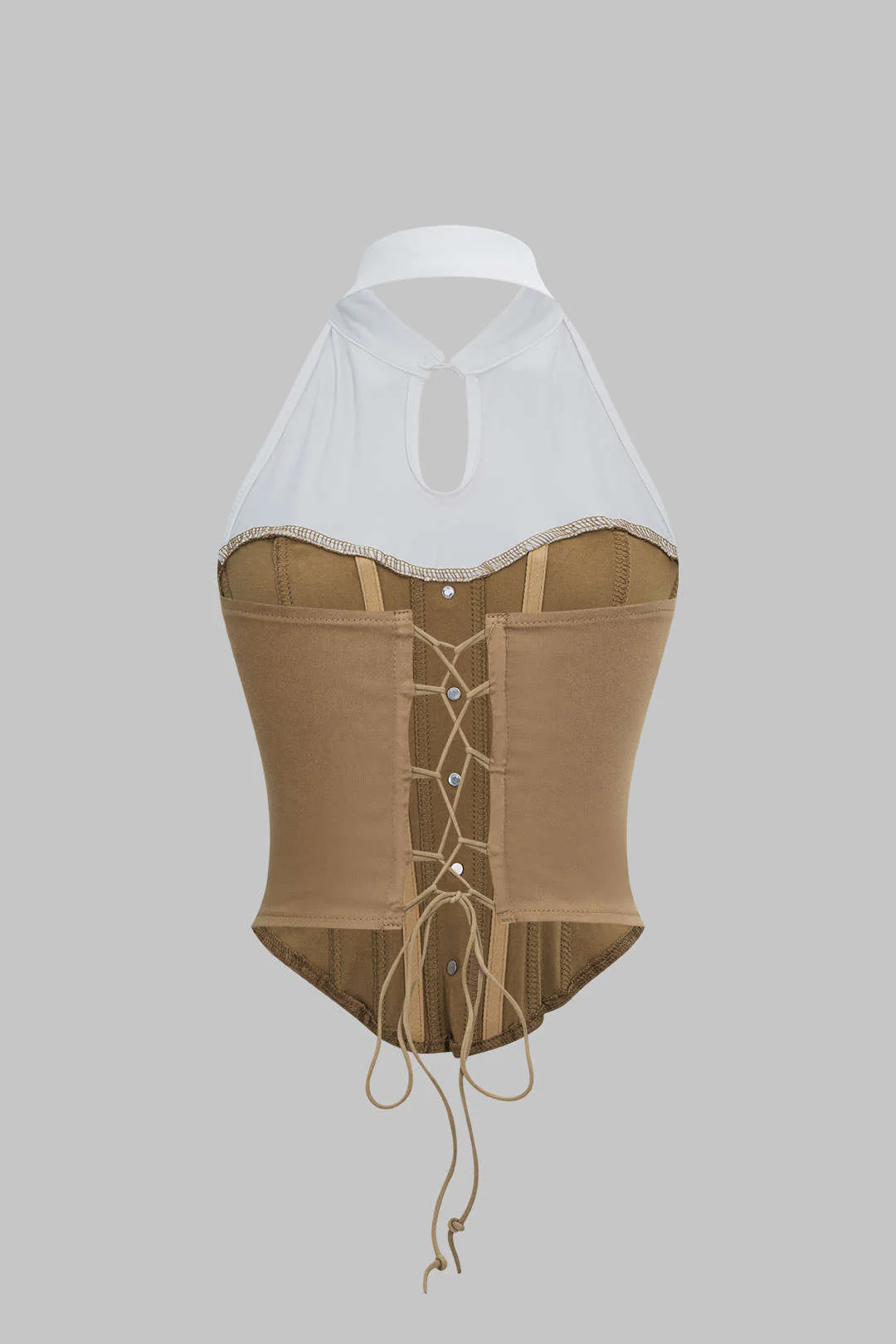 Halter Neck Patchwork Corset Tie-Back Camisole Top