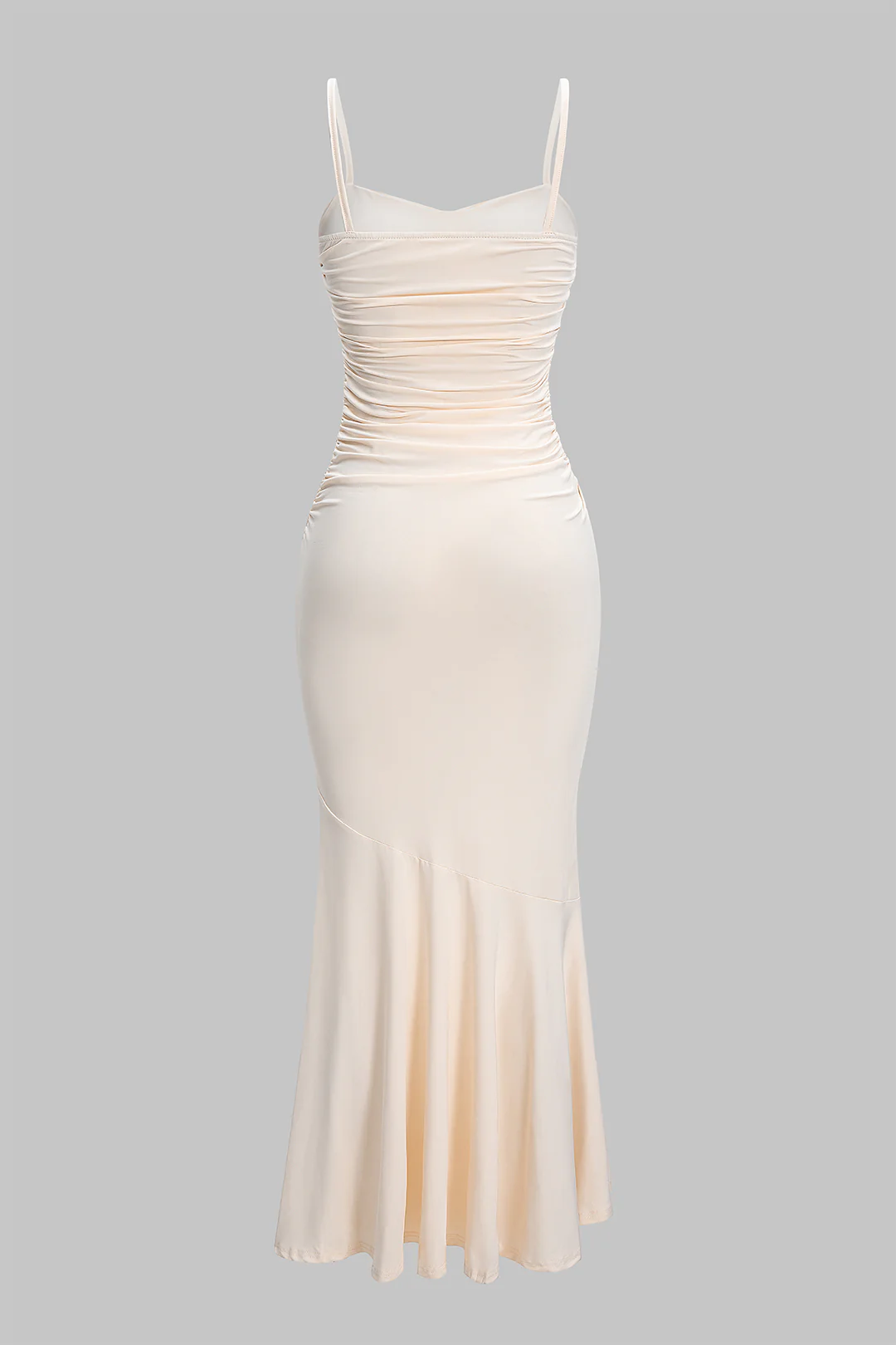 Patchwork Ruched Asymmetric Slip Maxi Dress