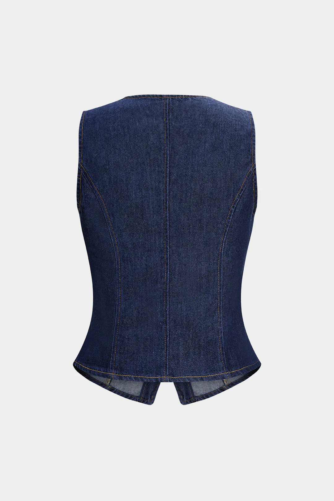 Denim Button Metallic Button Round Neck Vest