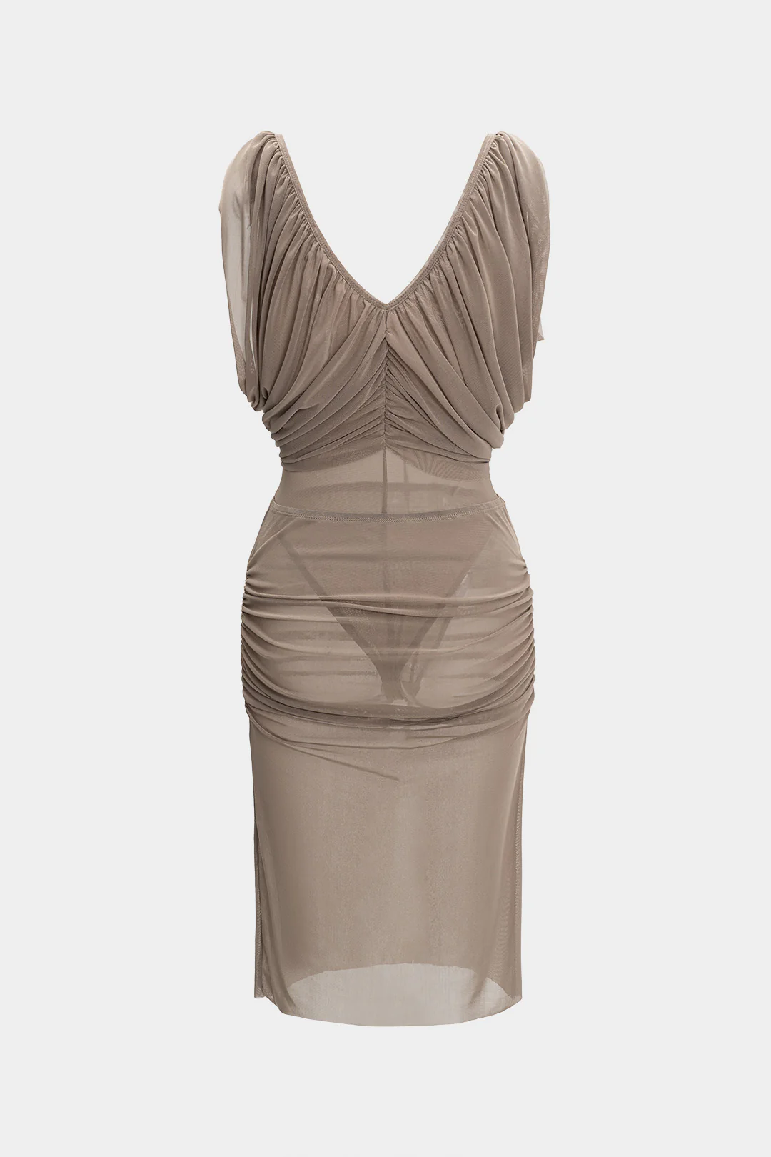 Chiffon Ruched V-Neck Sleeveless Bodysuit and Skirt Ensemble