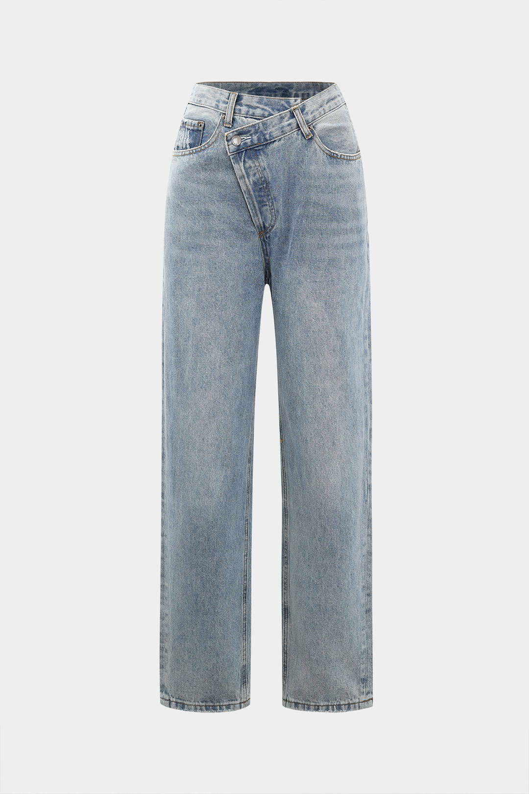 Asymmetrical Waist Straight-Leg Jeans
