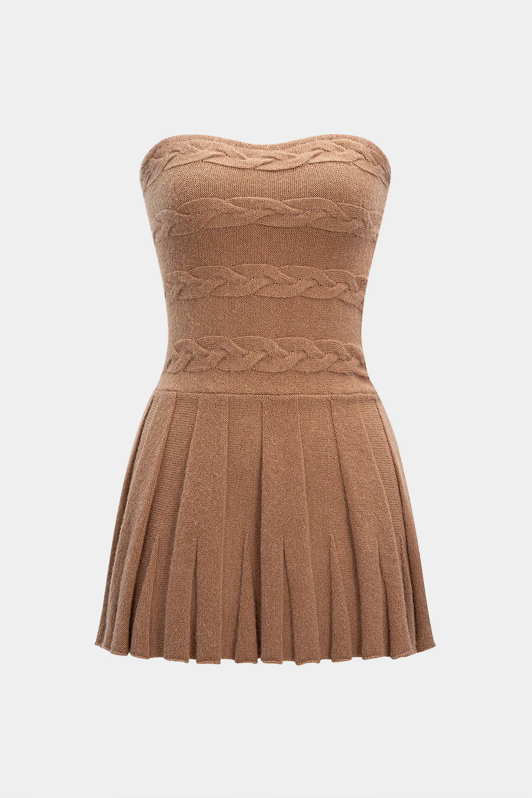 Cable Knit Strapless Pleated Mini Dress