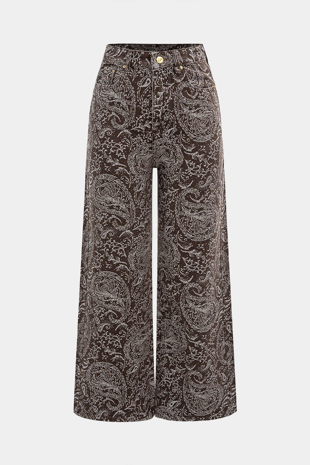 Retro Paisley Print Denim Straight Leg Jeans