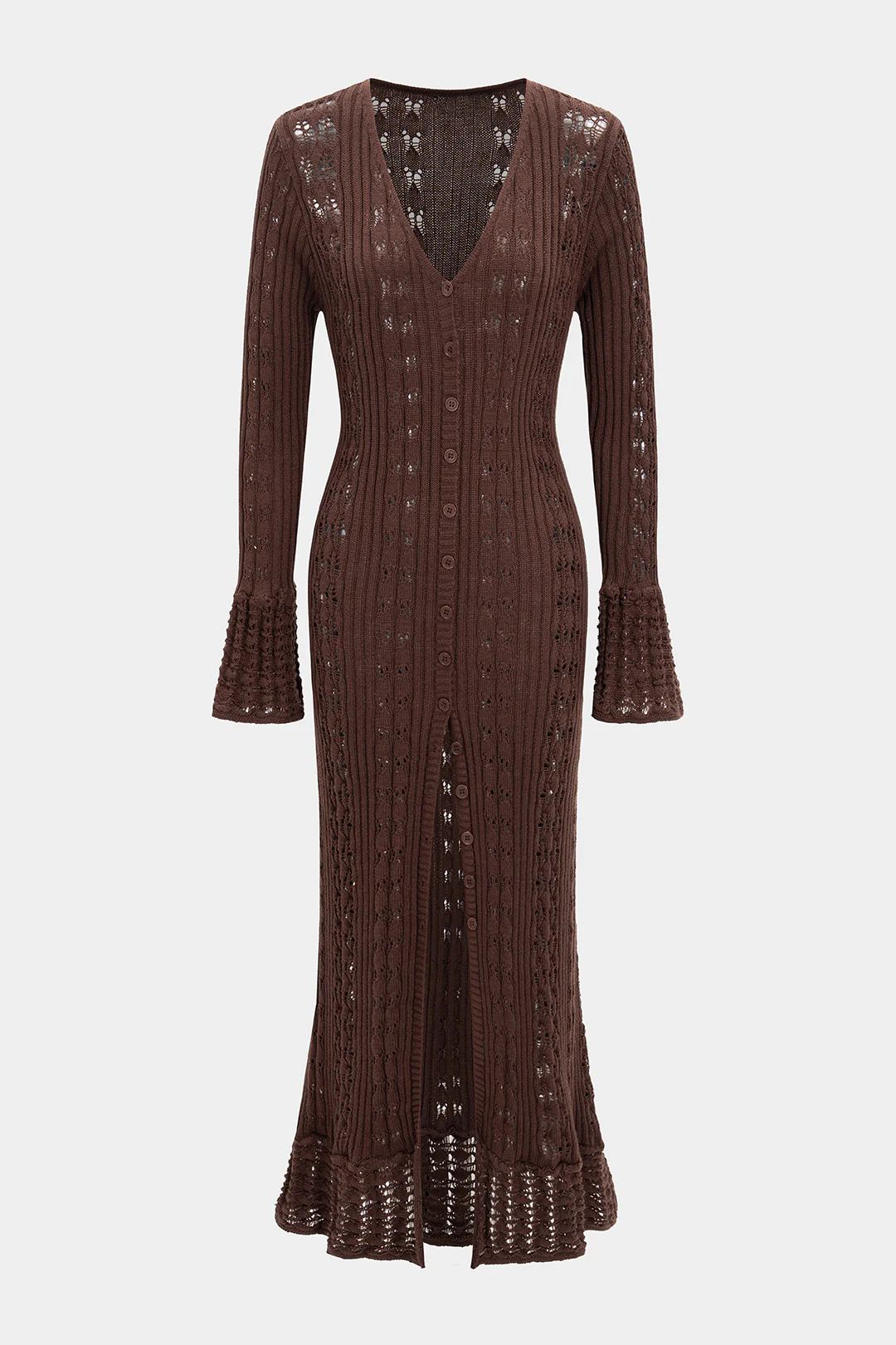 Knit Cut Out Button Ruffle Short Sleeve Dress