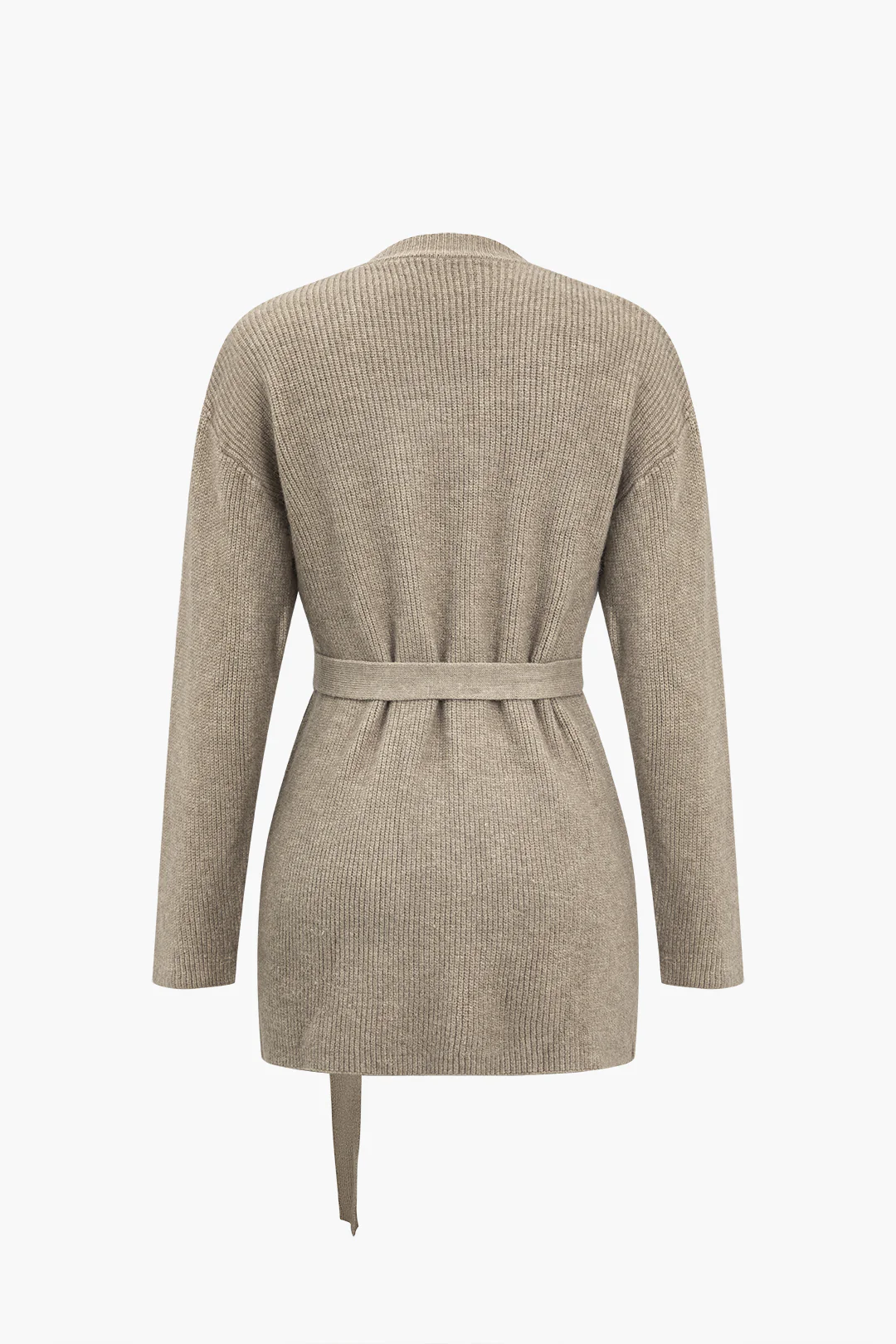 Solid Knit Belted Long-Sleeve Top