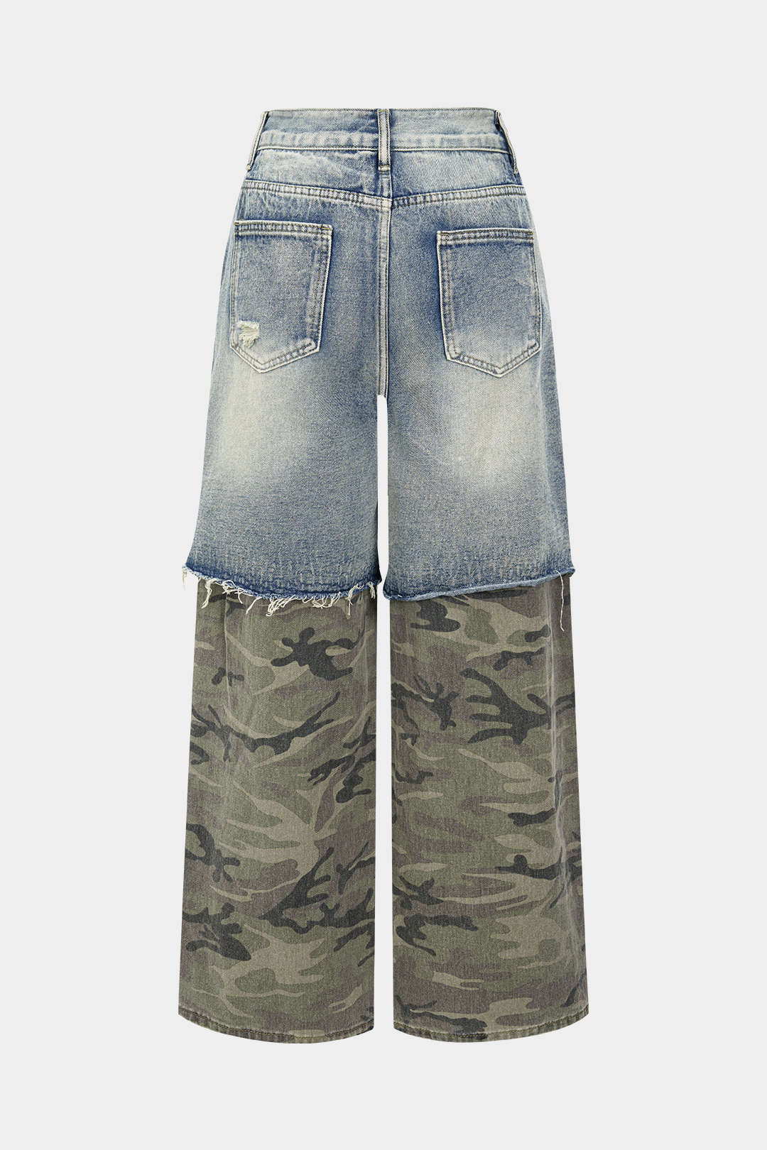 Camo Print Denim Patchwork Button Pocket Jeans