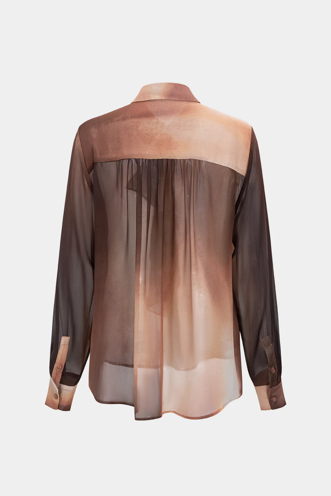 Tie Dye Ombre Print Chiffon Button Ruffle Long Sleeve Blouse