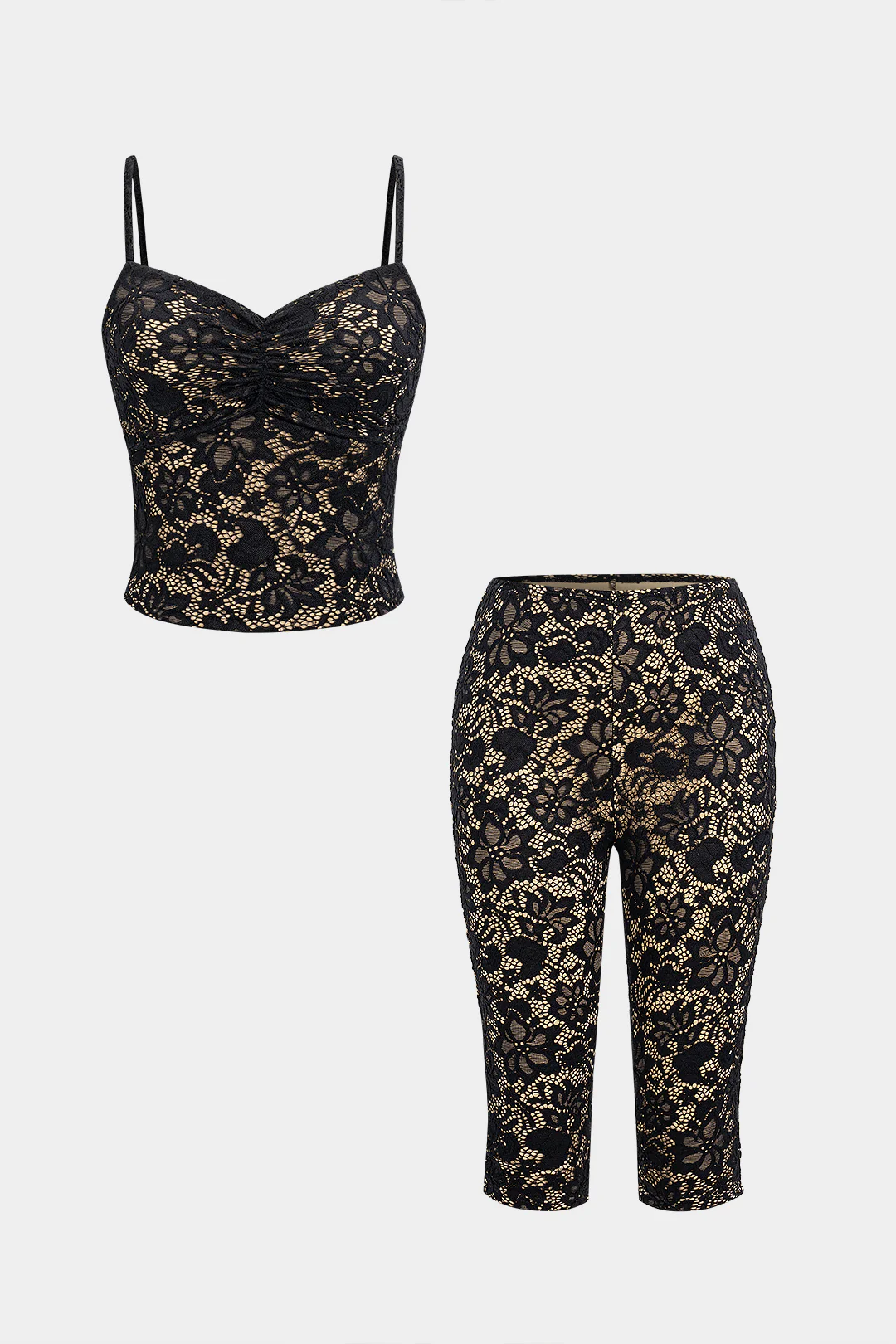 Backless Lace Sheer Cami Top And Shorts Set