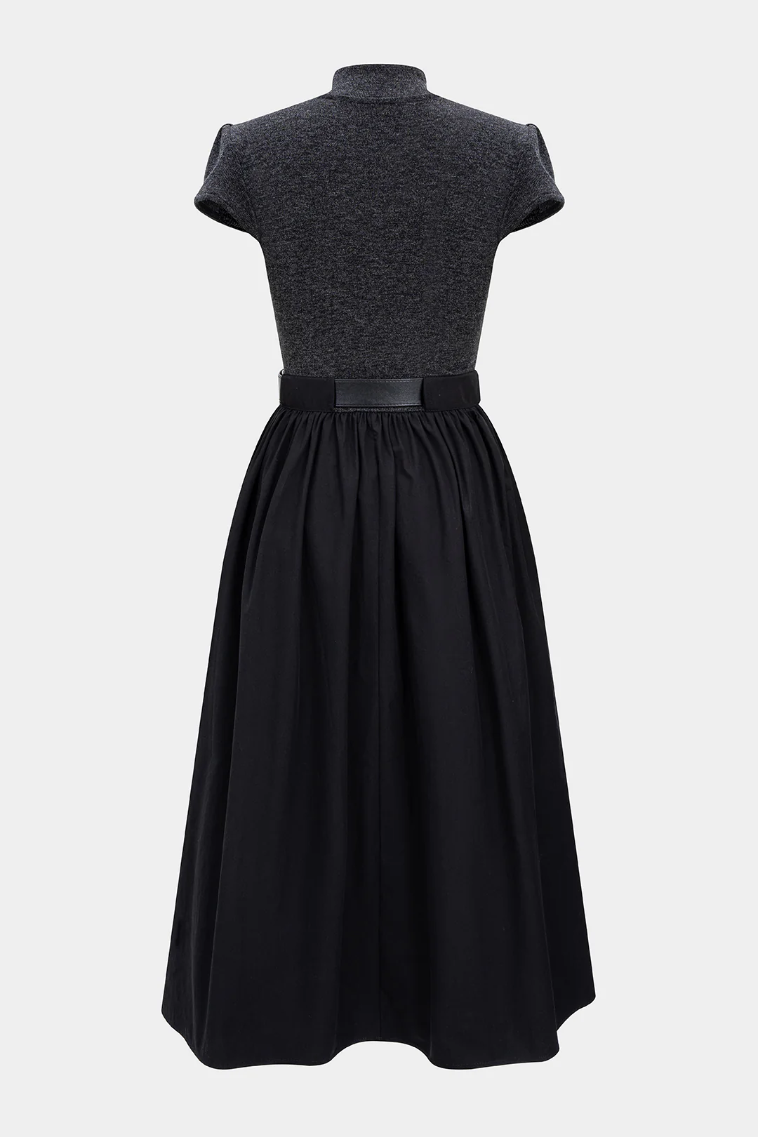 Mock Neck Patchwork Belted Short Sleeve Mid-length Dress