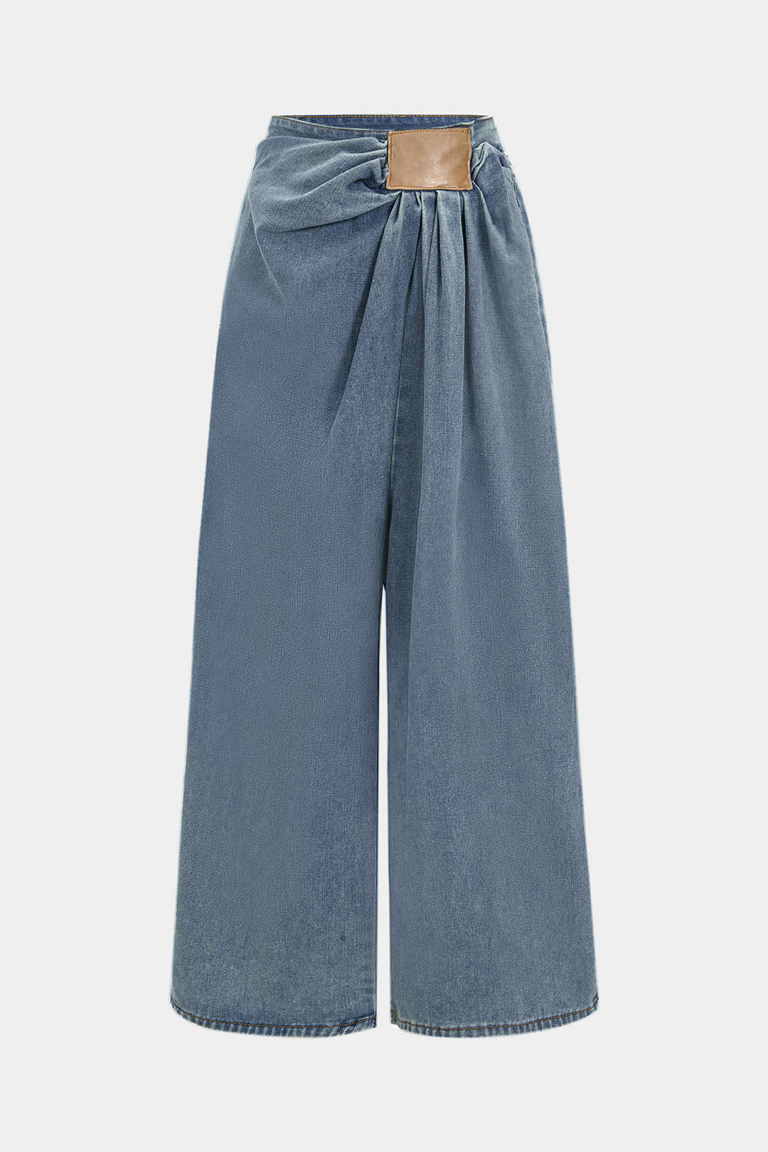 High Waist Ruched Wide Leg Denim Jeans
