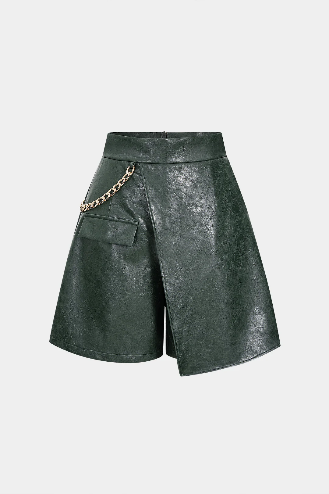 Metallic Asymmetrical Faux Leather Shorts