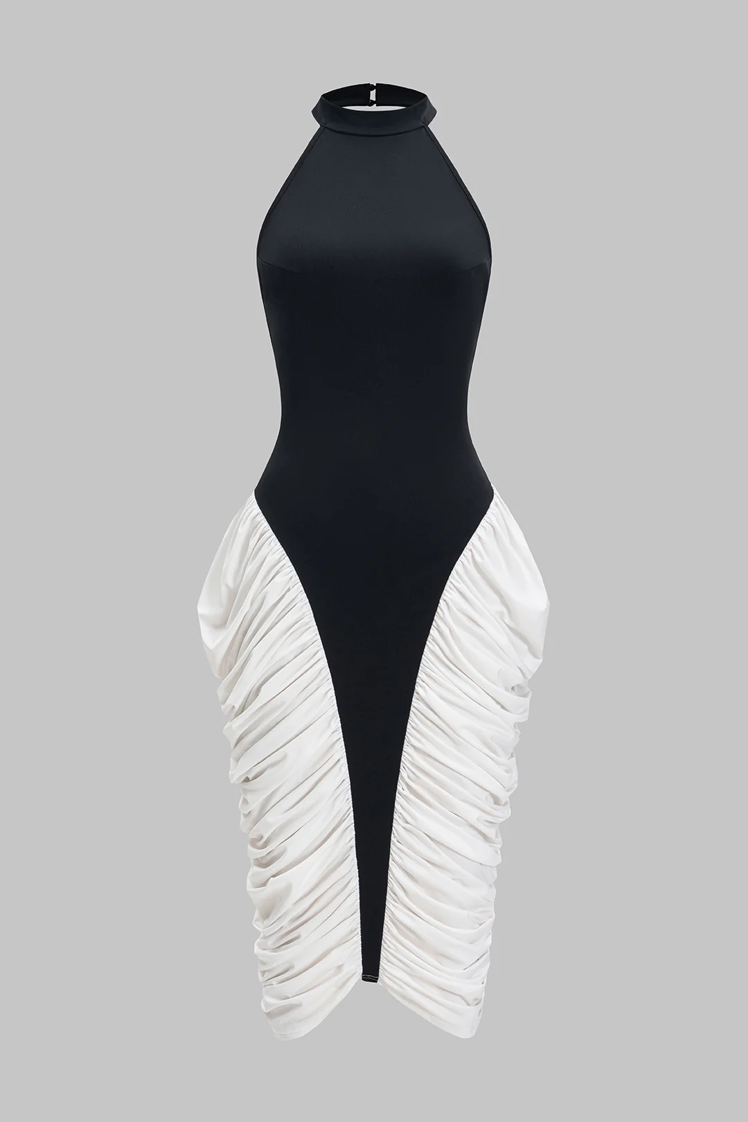 Backless Halter Neck Ruched Sleeveless Midi Dress