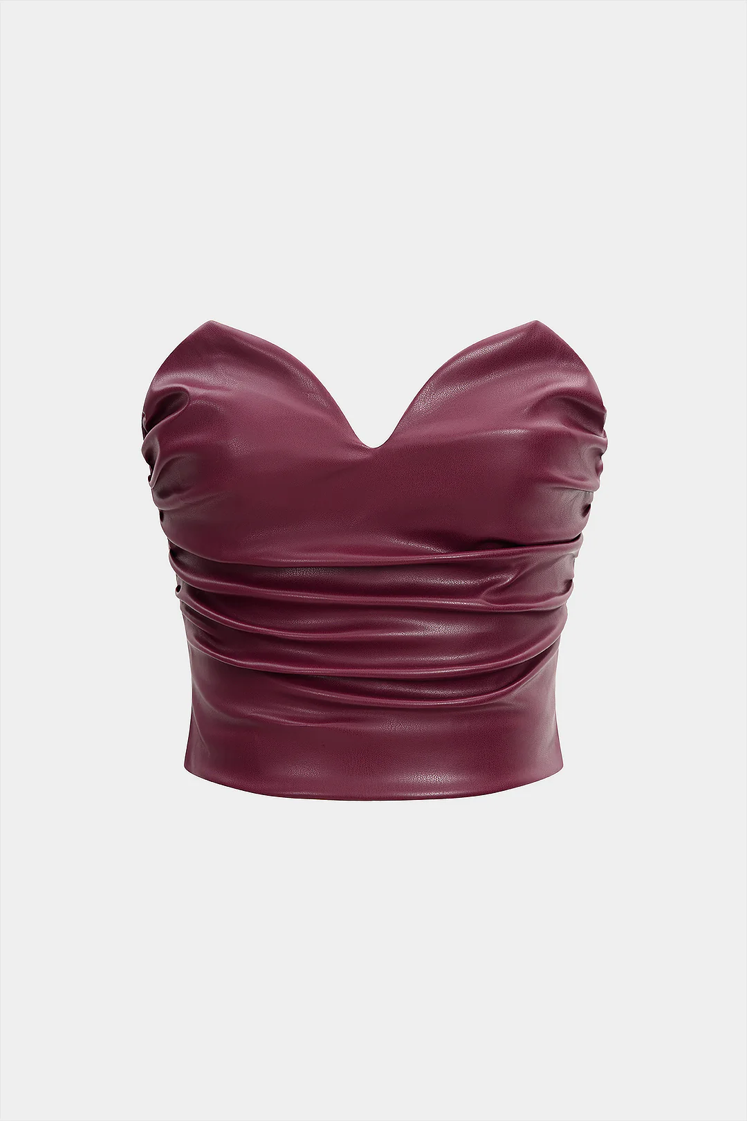 Faux Leather Ruched Zipper Crop Top