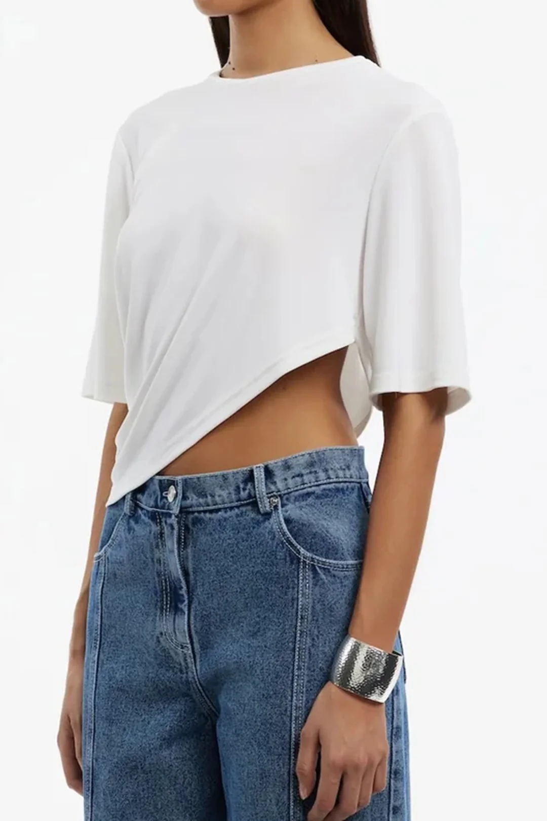 Round Neck Asymmetric Short Sleeve T-Shirt