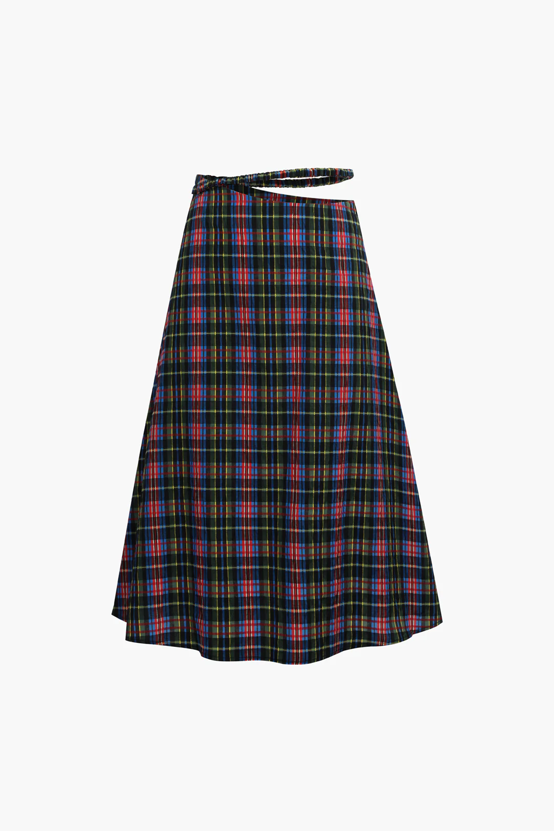 Plaid Cut-Out Waist Mid-Length Skirt