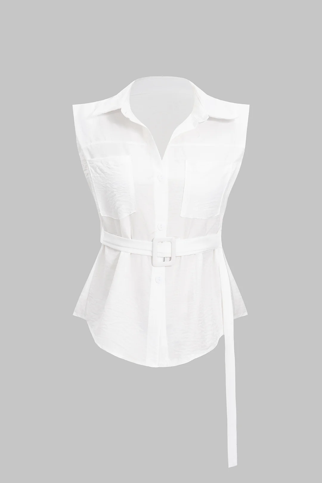 Solid Belted Collar  Tank Top