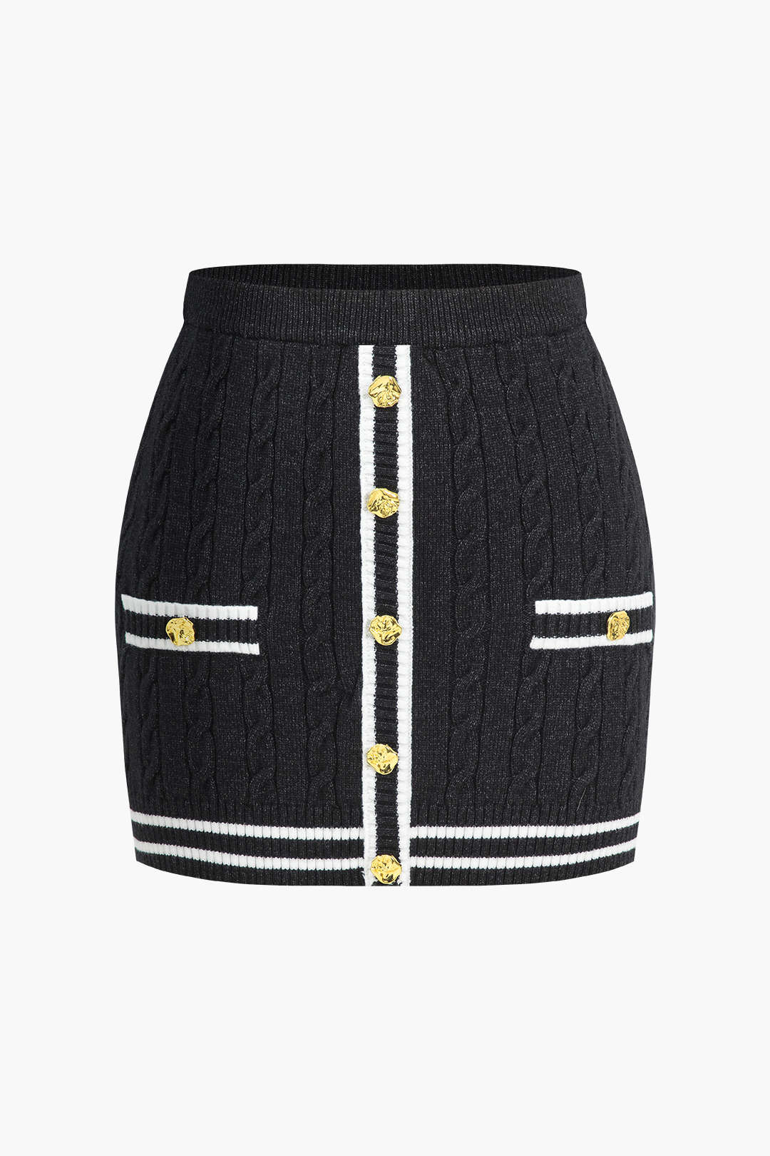 Color Block Print Knitted Button Skirt