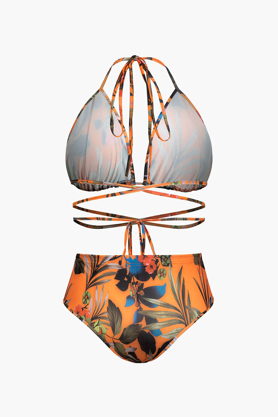 Plus Size Floral Print Bikini and Wide-Leg Pants Combo