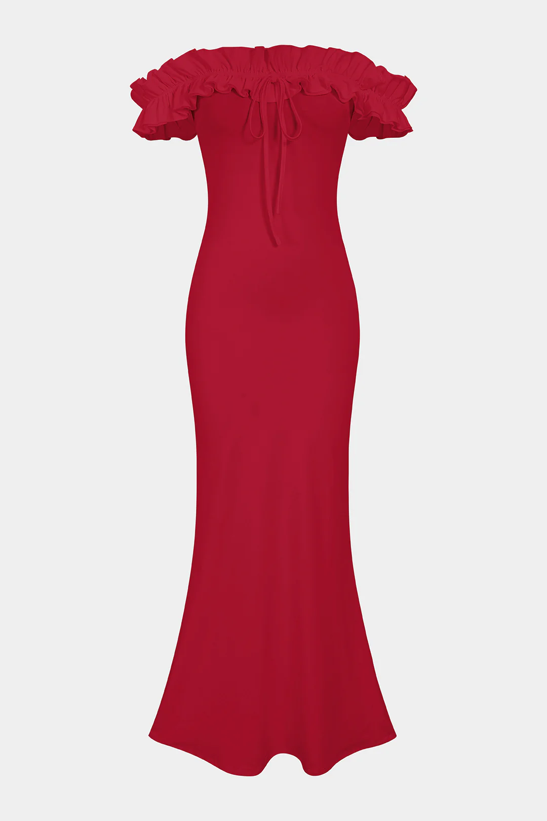 Tie-Front Off Shoulder Patchwork Scallop Edge Maxi Dress