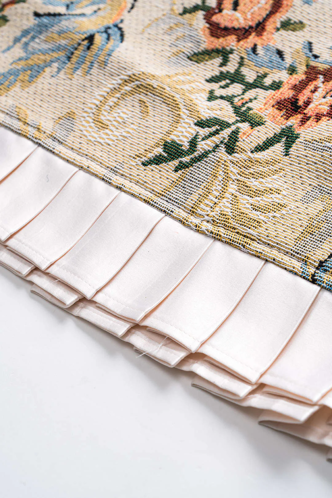 Satin Jacquard Ruched Patchwork Tie-Front Zipper Slip Top and Skirt Set