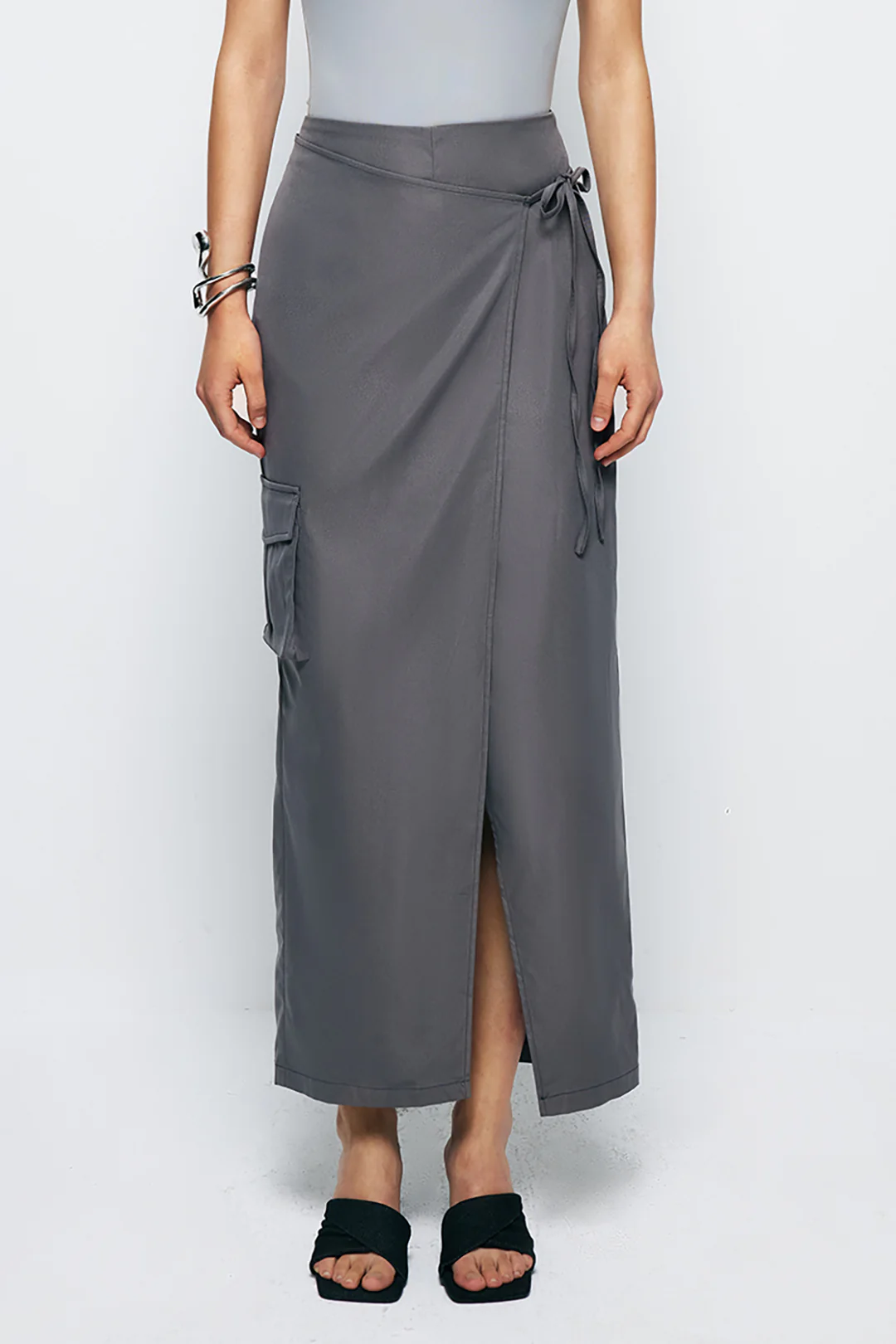 Tie Wrap Split Mid-Length Skirt