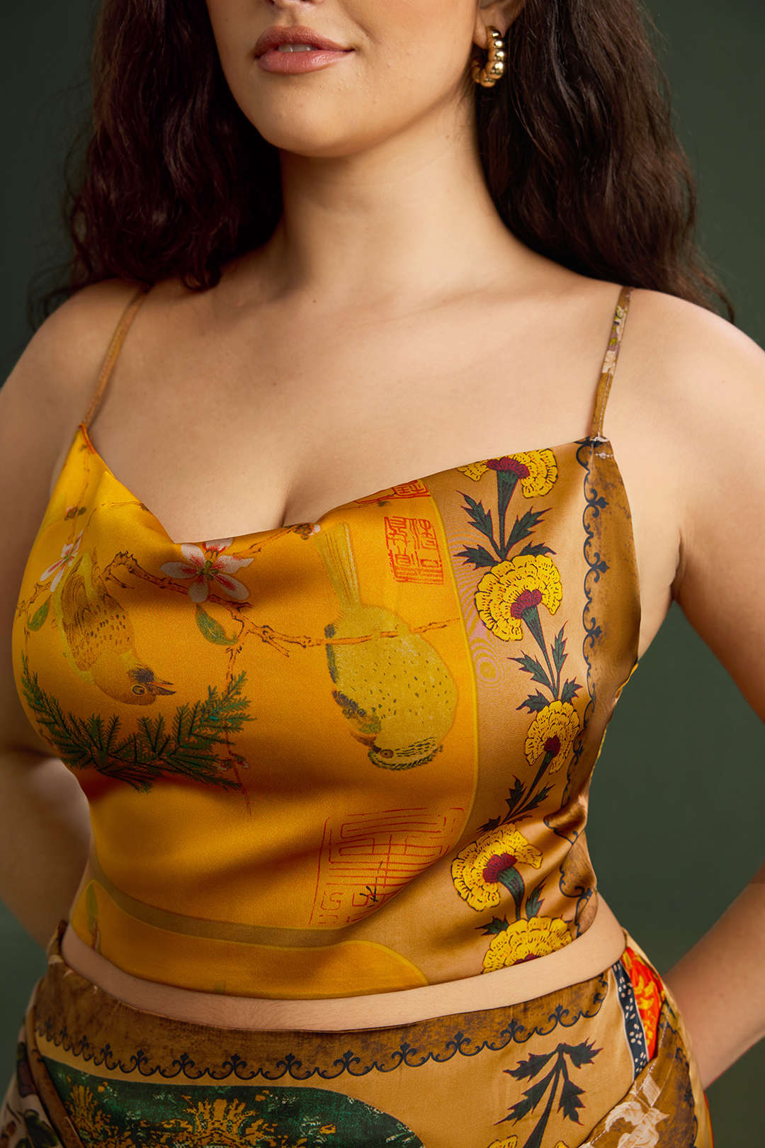 Plus Size Bohemian Print Zipper Slip Cami Top