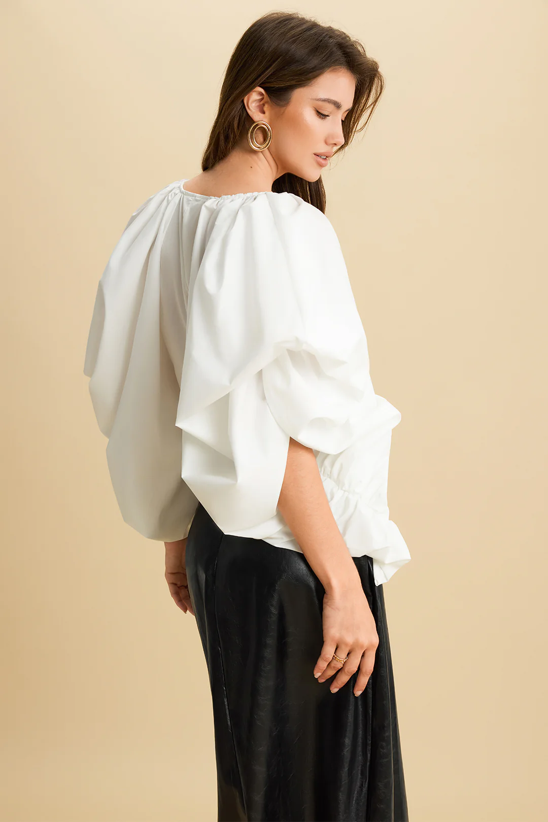 Button Ruched Short-Sleeve Shirt