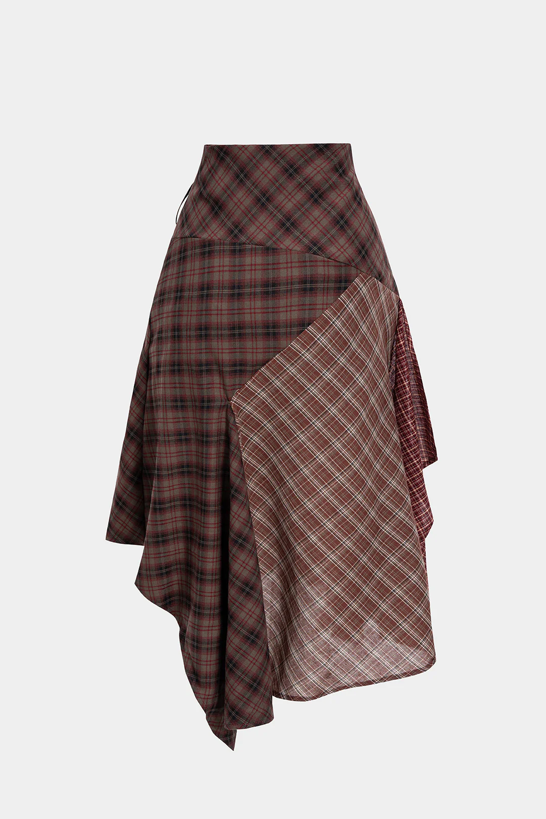 Plaid Print High Waist Irrgular Patchwork Skirt