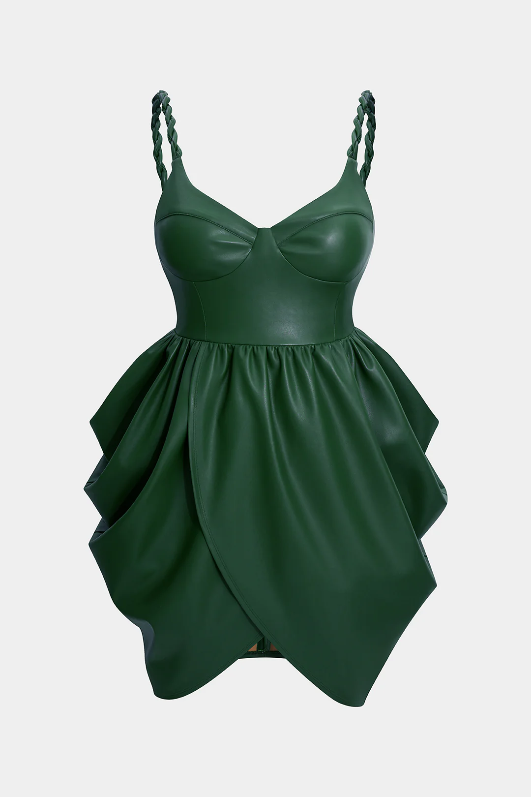 Plus Size Faux Leather Zipper Ruched Twist Knot Slip Sleeveless Mini Dress