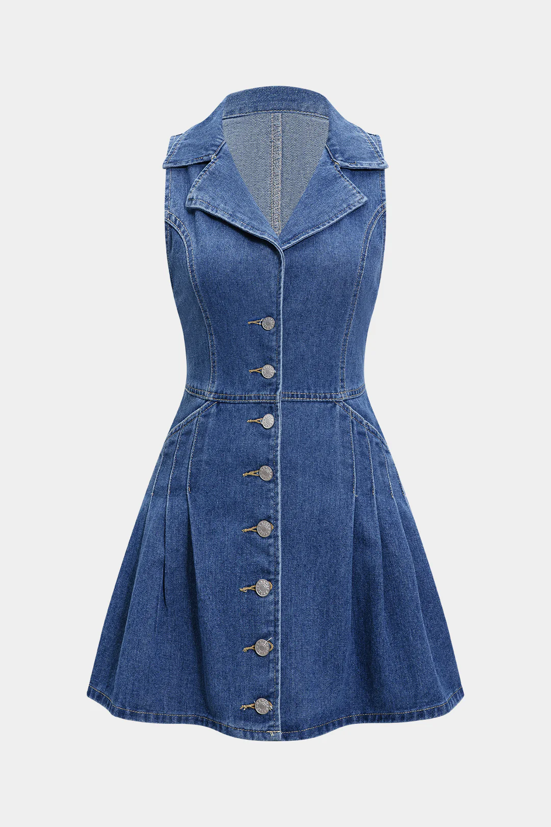 Denim Button Sleeveless Short Dress