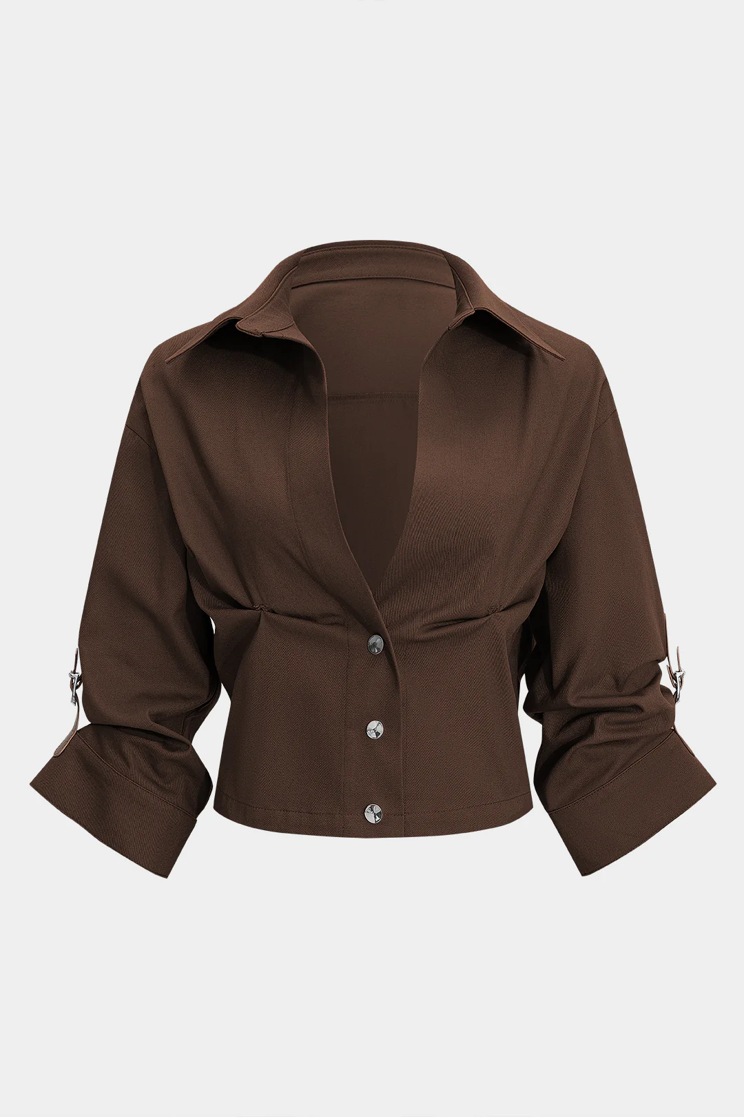 Buttoned Ruched Short-Sleeved Shirt