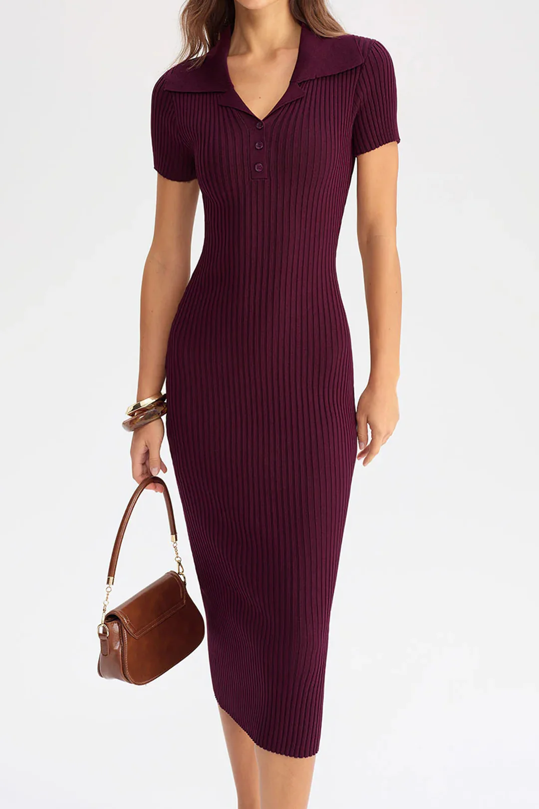 Knit Ribbed Short Sleeve Dress