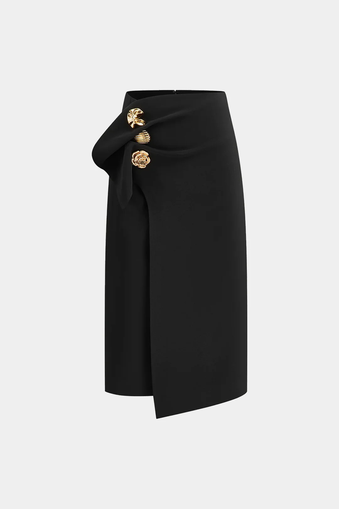 Metallic Ruched Zipper Asymmetrical Decorative Skirt