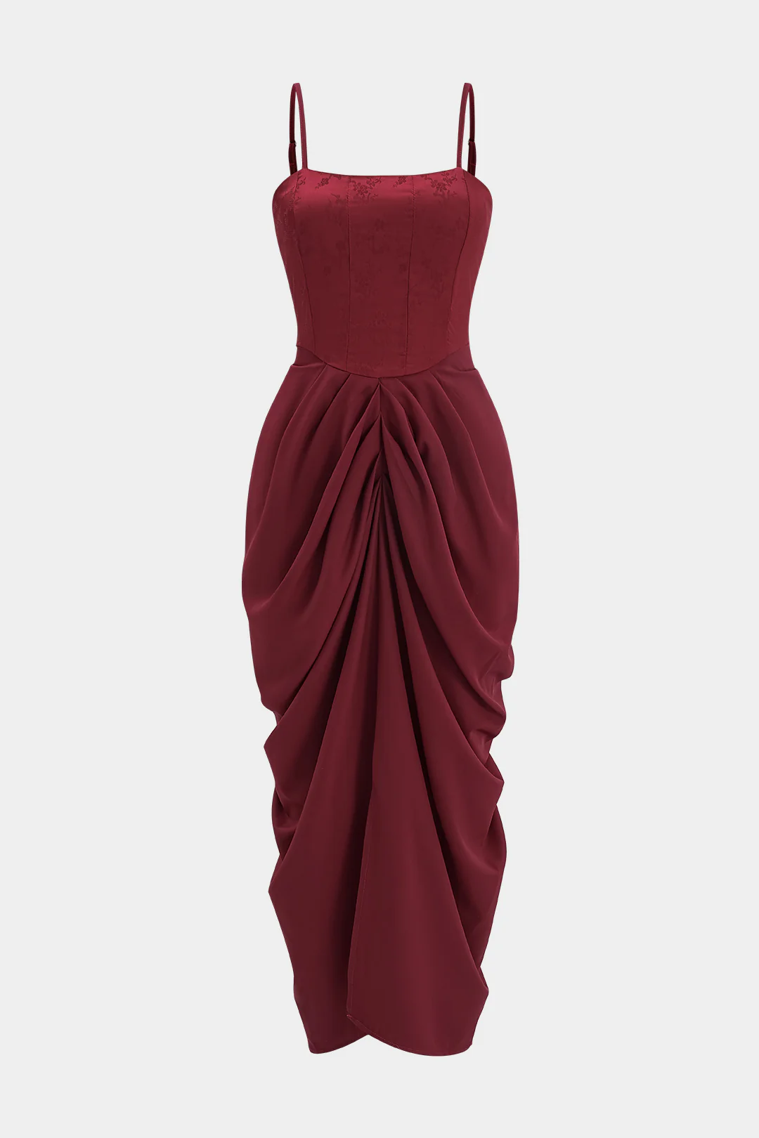 Satin Ruched Sleeveless Maxi Slip Dress