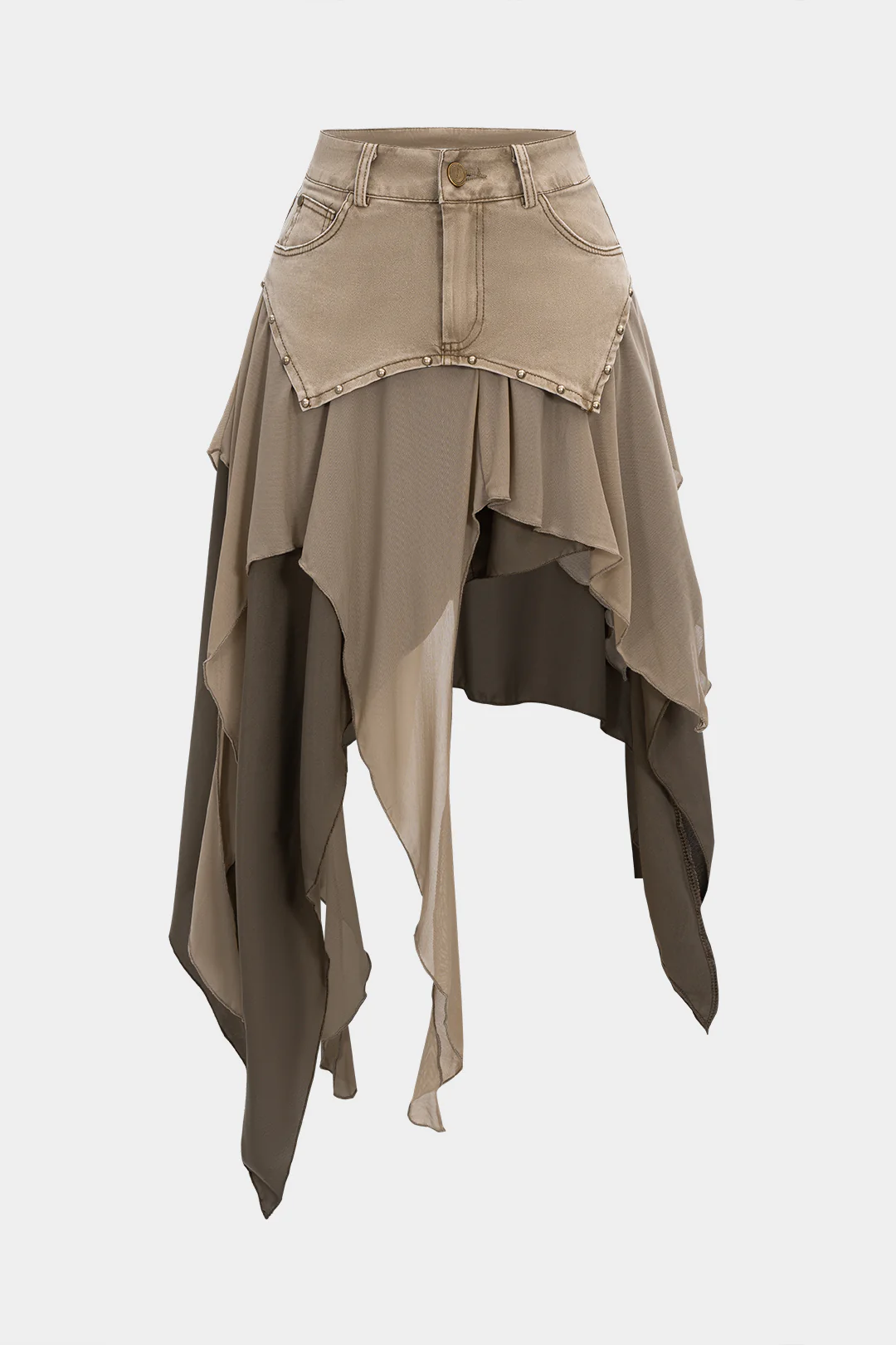 Denim Chiffon Ruffle Patchwork Skirt