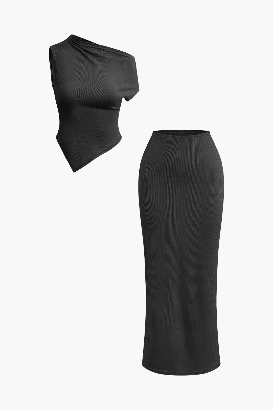 Asymmetrical Twist Top and High-Waist Maxi Skirt Outfit Set