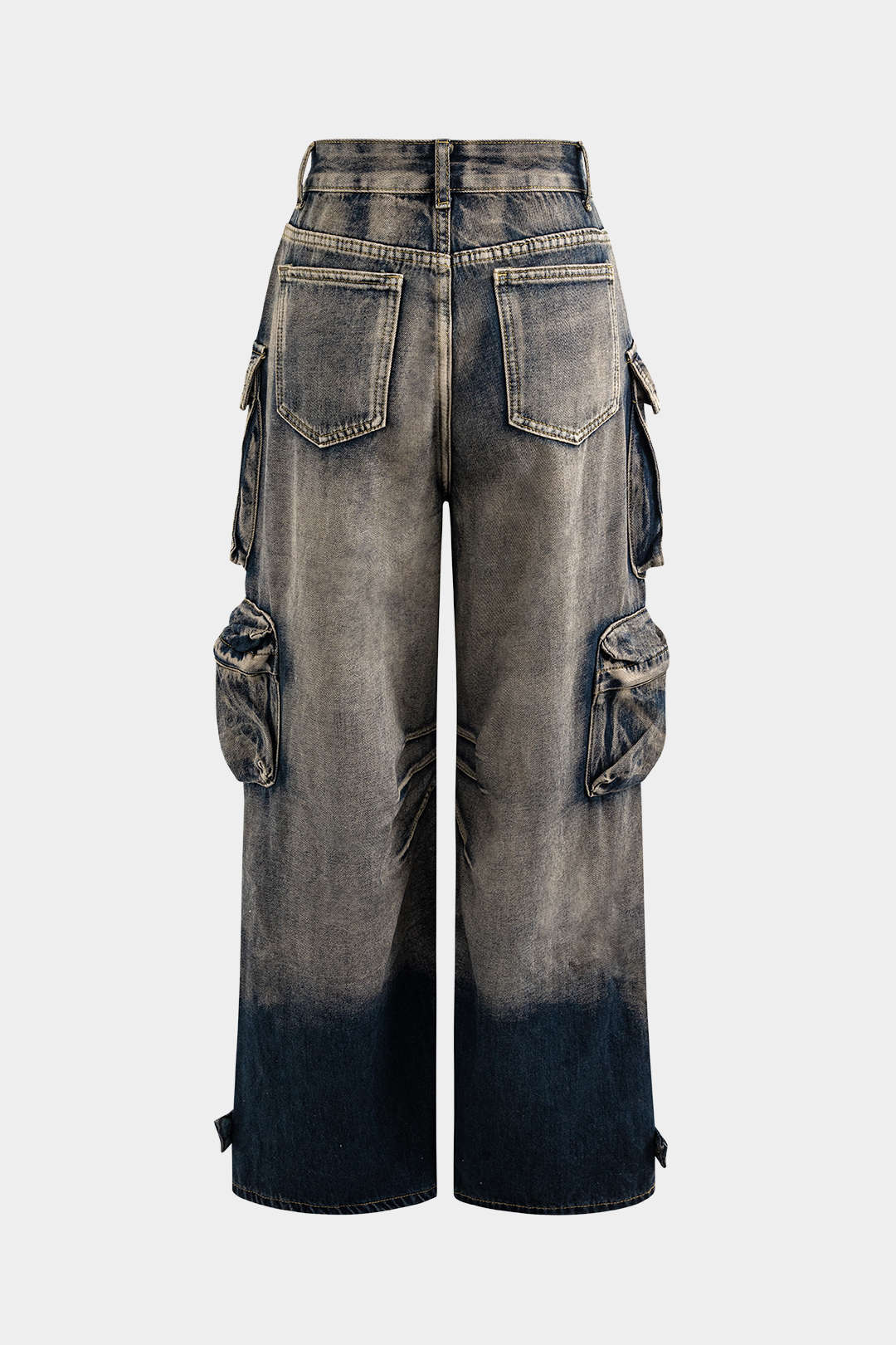 Ombre Multi-Pocket Wide-Leg Cargo Denim Trousers