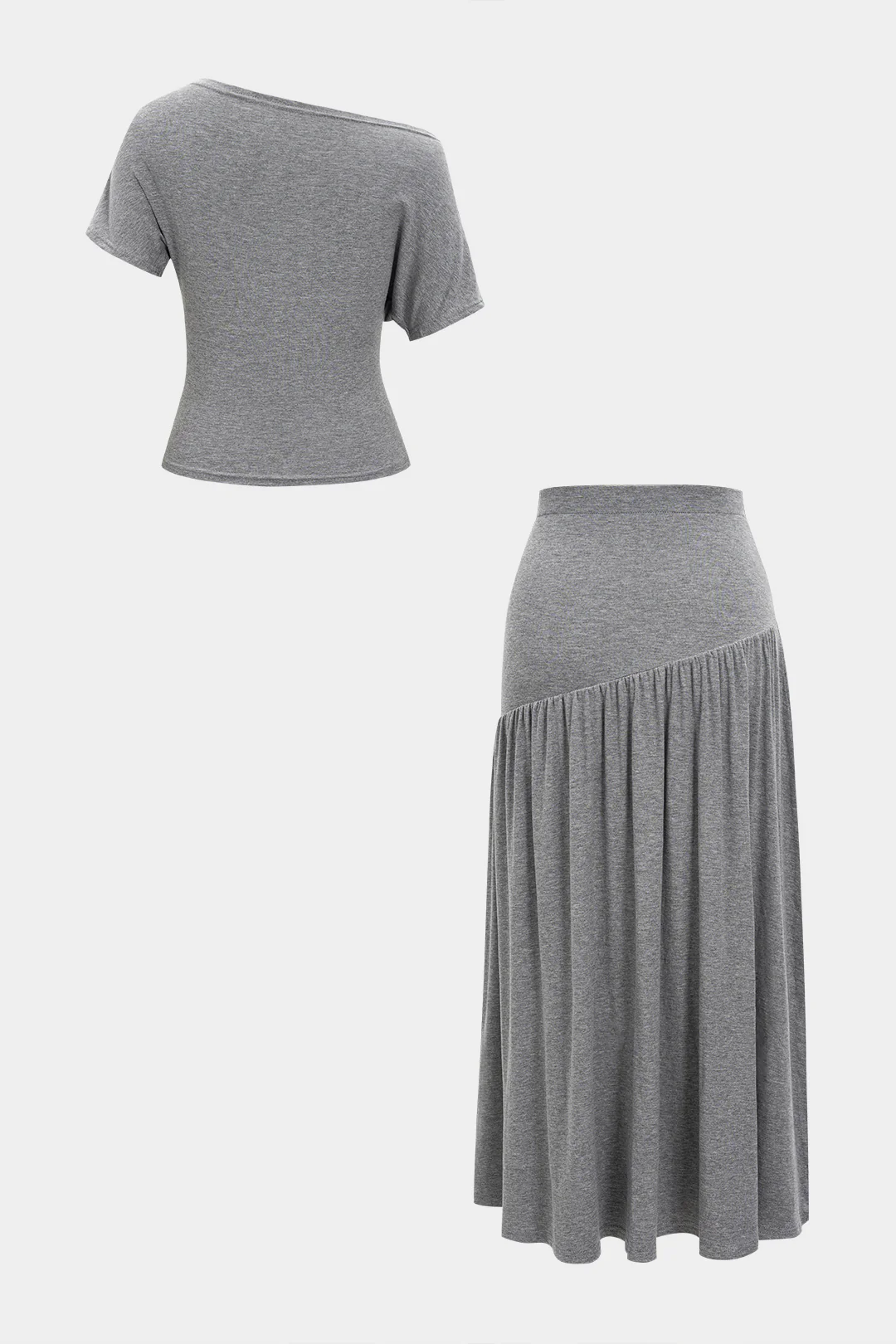 Solid Ruched T-Shirt And High Waist Skirt Set