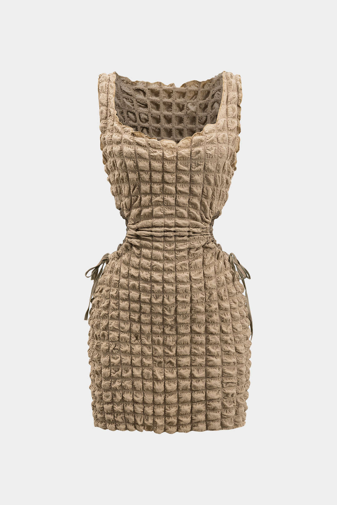 Cut-Out Waist Drawstring Sleeveless Mini Dress