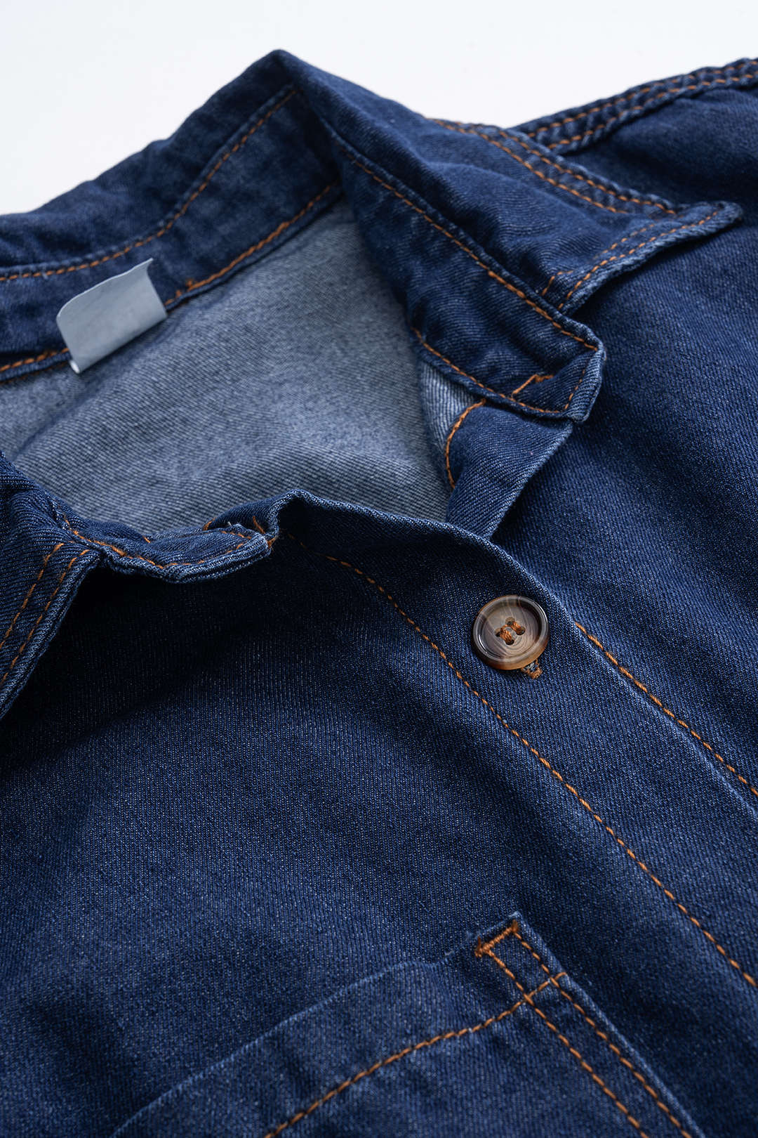 Denim Button Short-Sleeve Shirt And Pocket Shorts Set