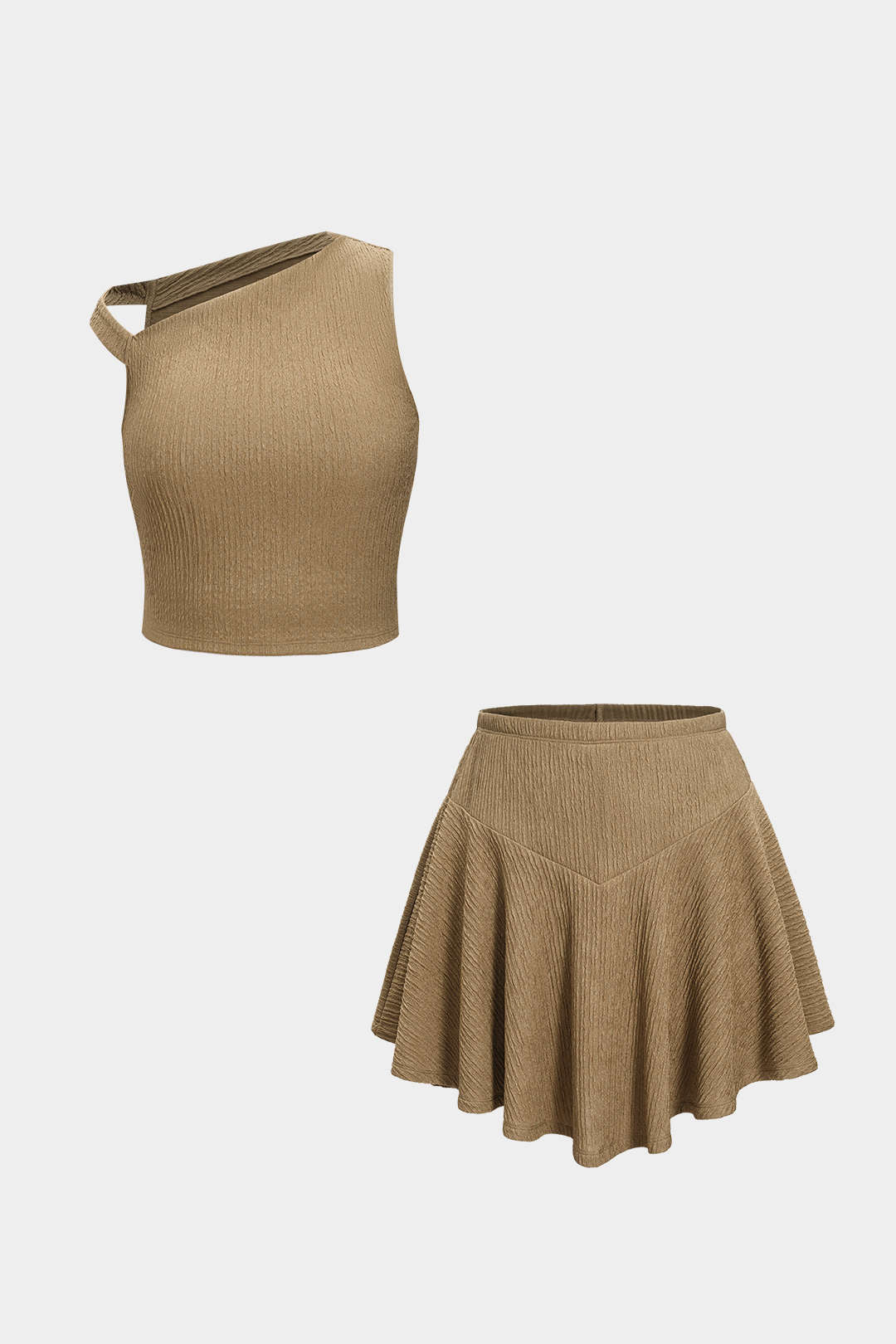 Asymmetrical Tank Top and Ruched Skirt Ensemble