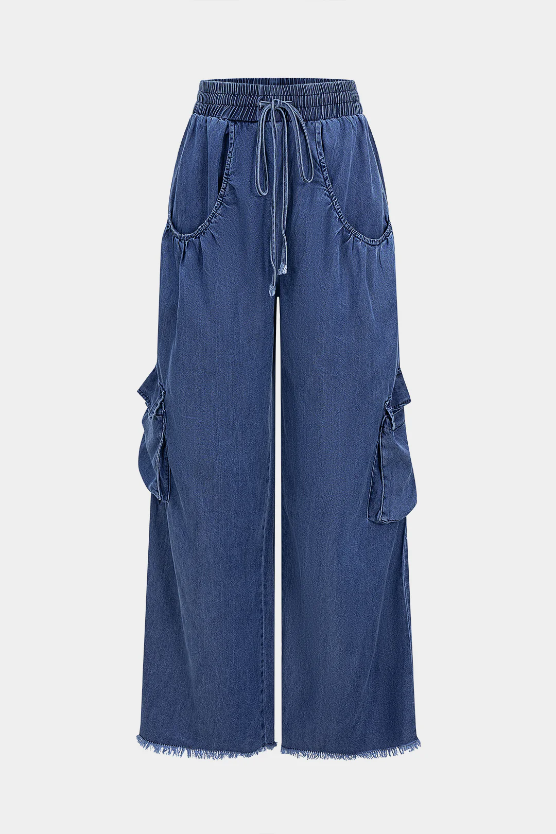 Denim Drawstring Pocket Straight Leg Jeans