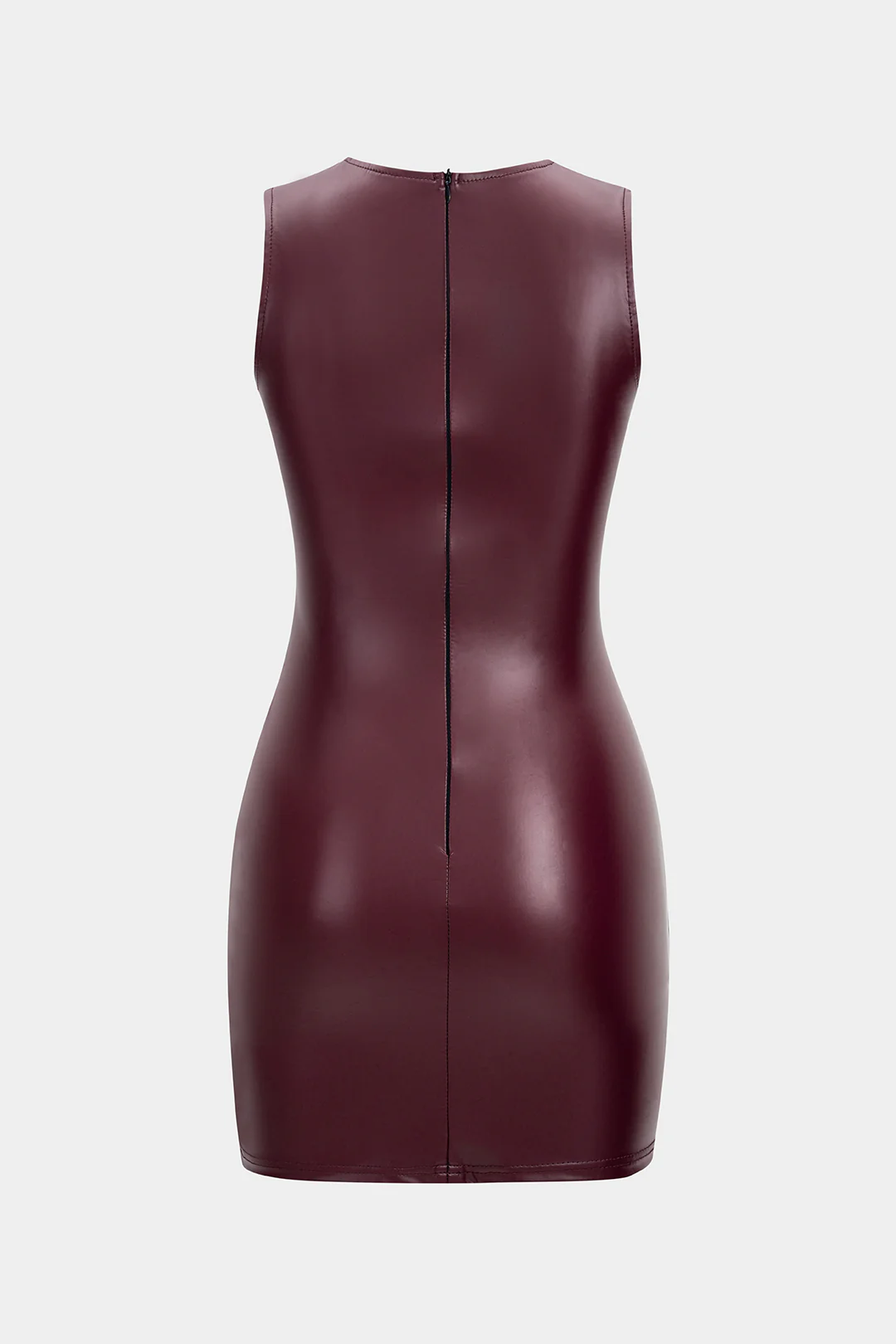 Faux Leather Ruched Sleeveless Mini Dress