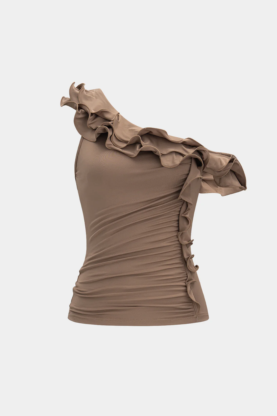Asymmetric Neck Ruffled Ruched Camisole Top