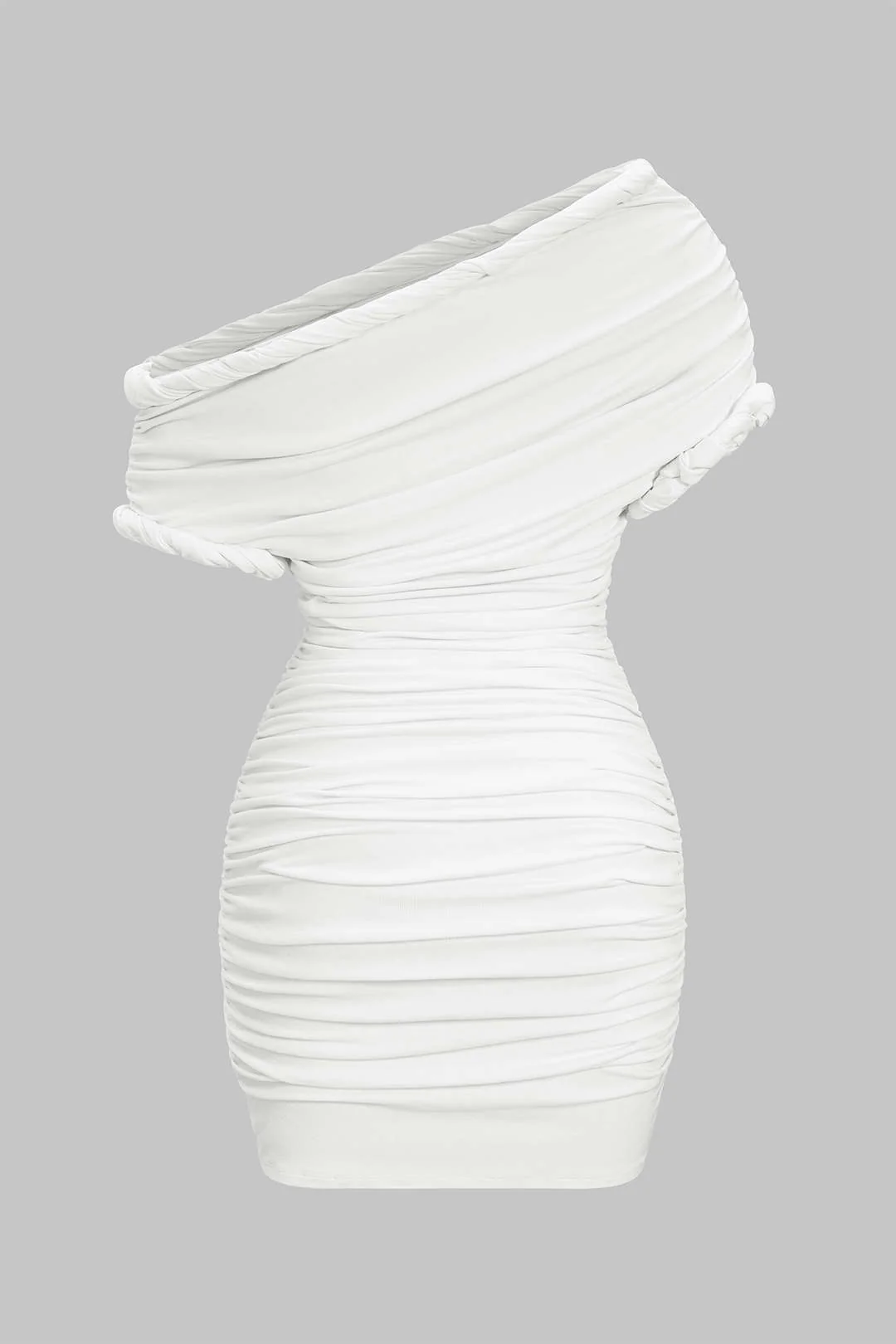 Asymmetrical Ruched Twist Knot Short Sleeve Mini Dress