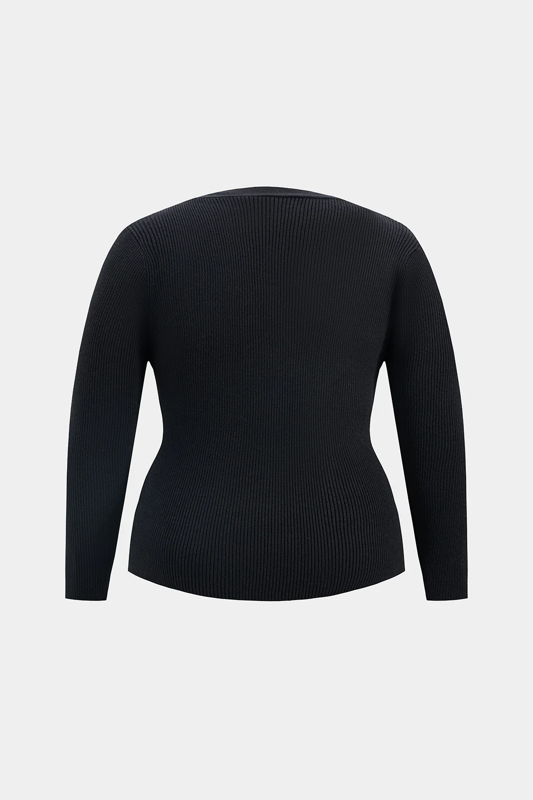 Plus Size Button Knit V-Neck Long-Sleeve Top