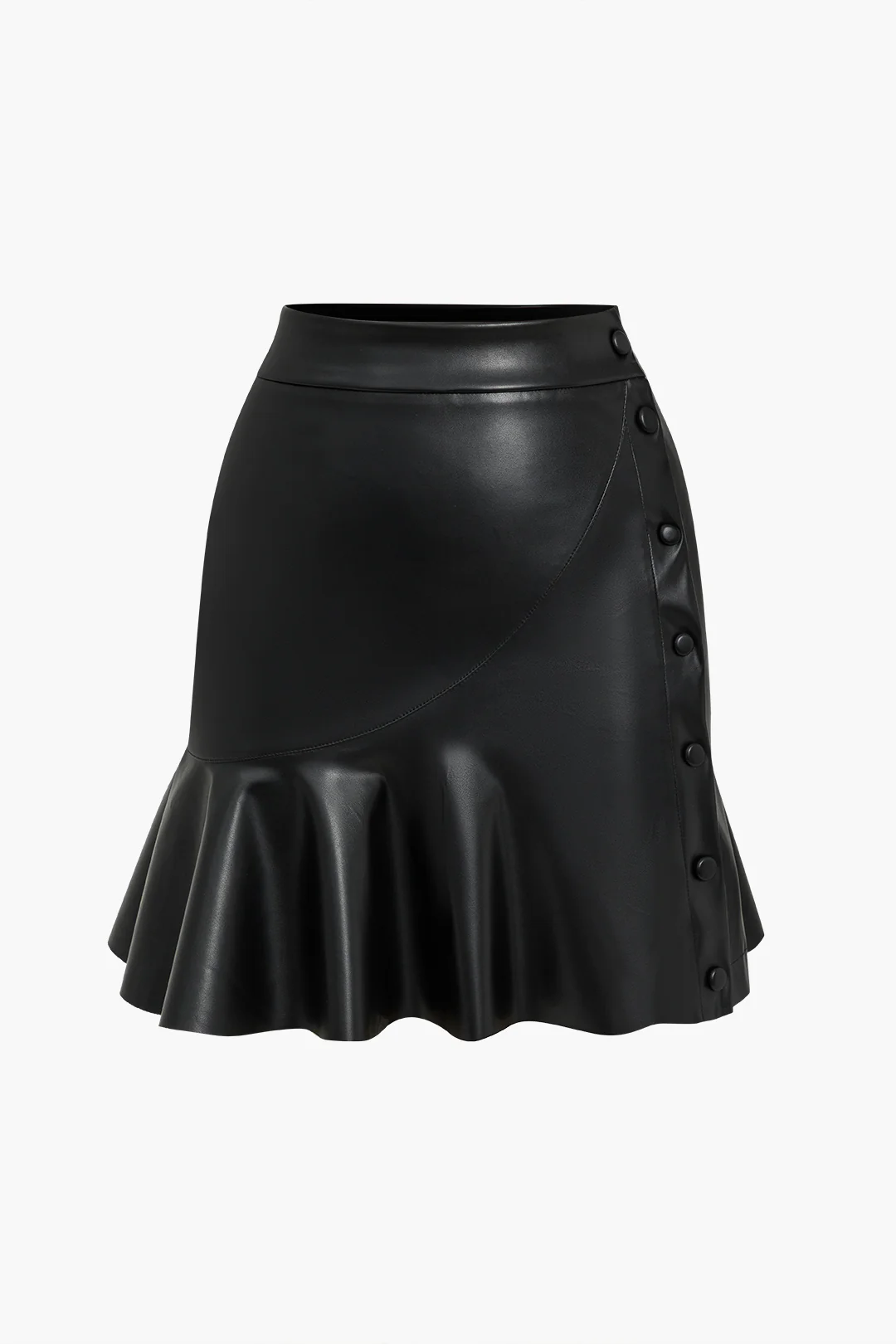 Faux Leather Button Scallop Edge Skirt