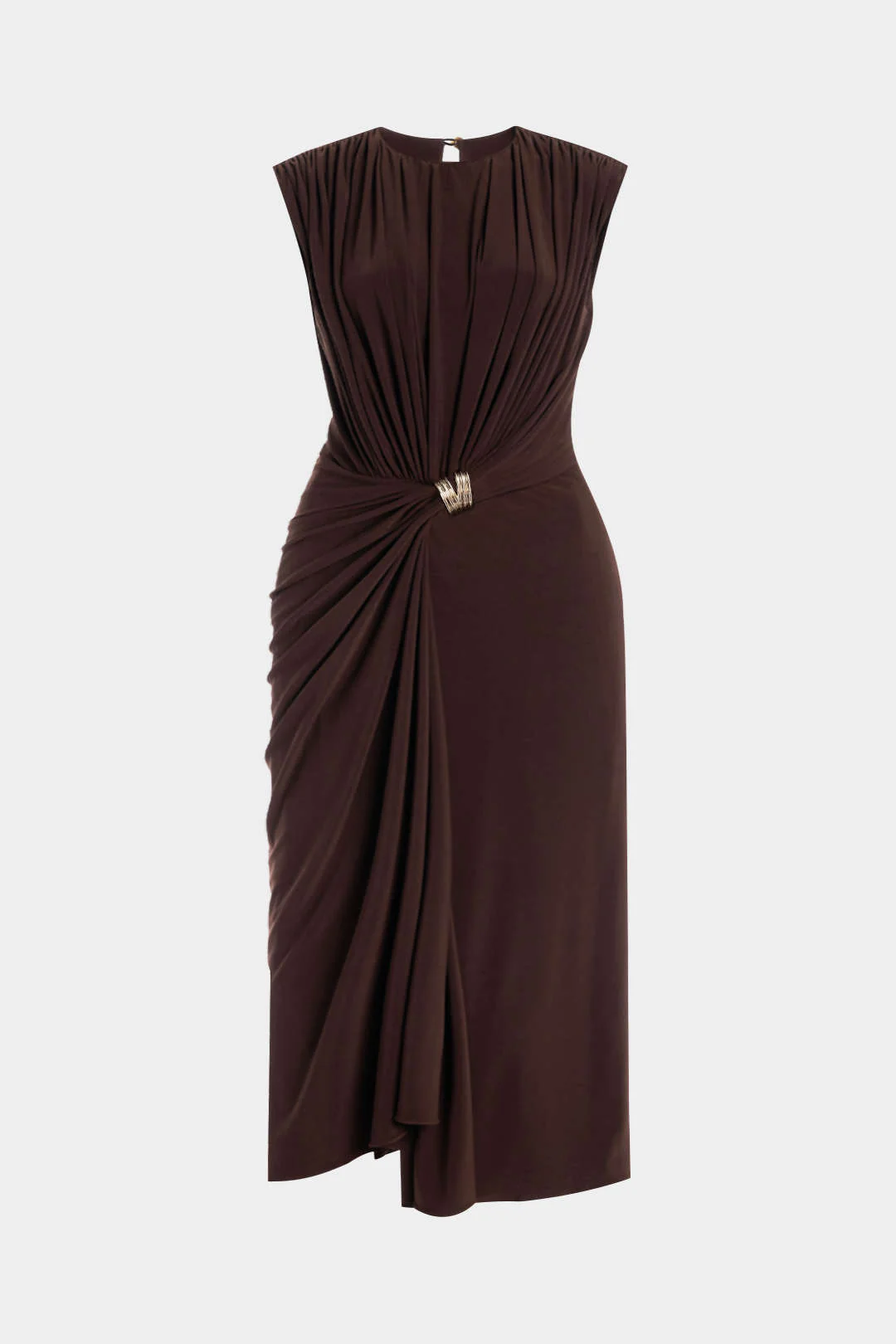 Plus Size Metallic Decorated Ruched Sleeveless Mid-length Dress
